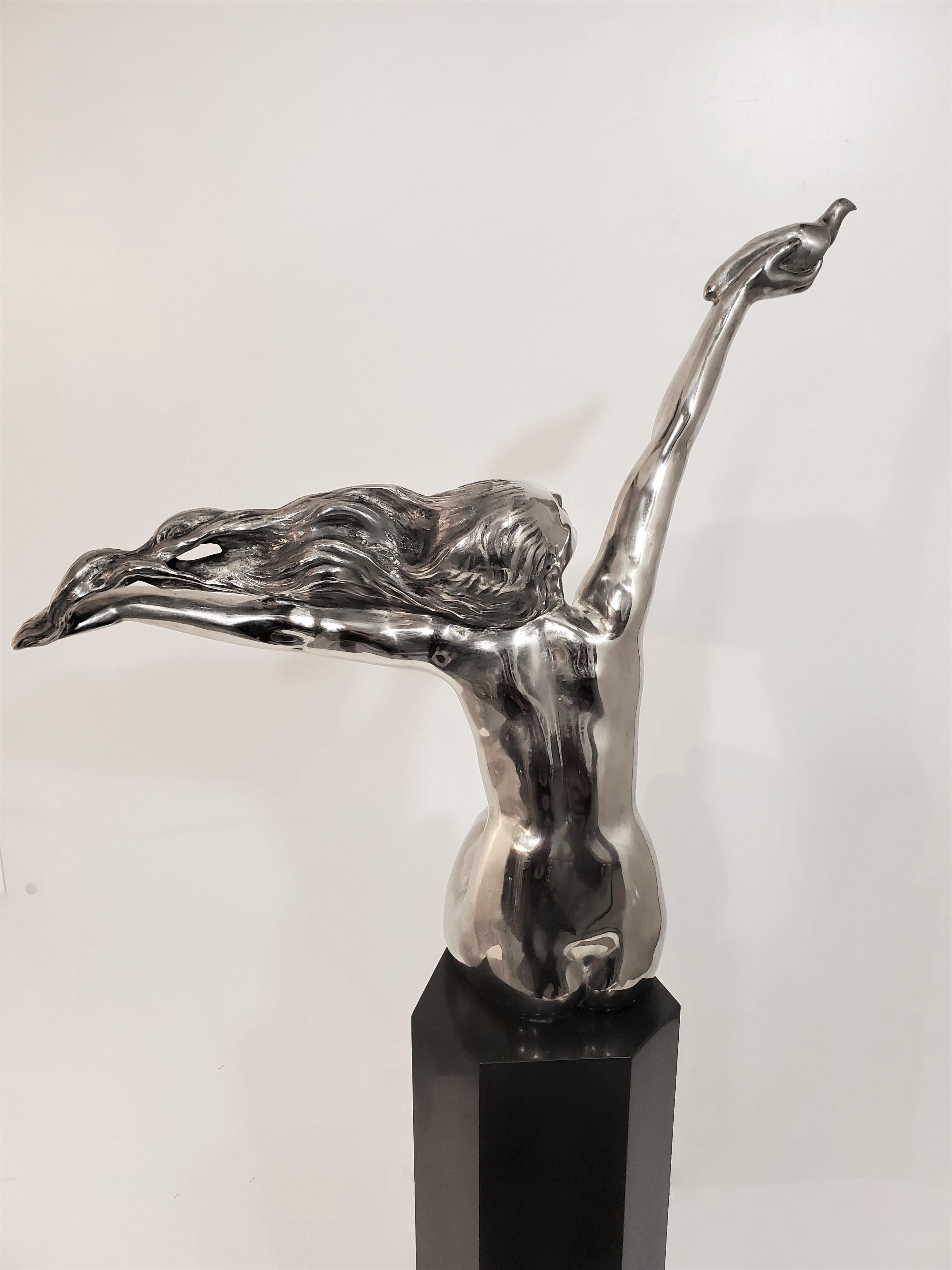 Original-Art-Déco-Skulptur Gennarelli aus vernickelter Bronze in höchster Größe, Gennarelli im Angebot 9