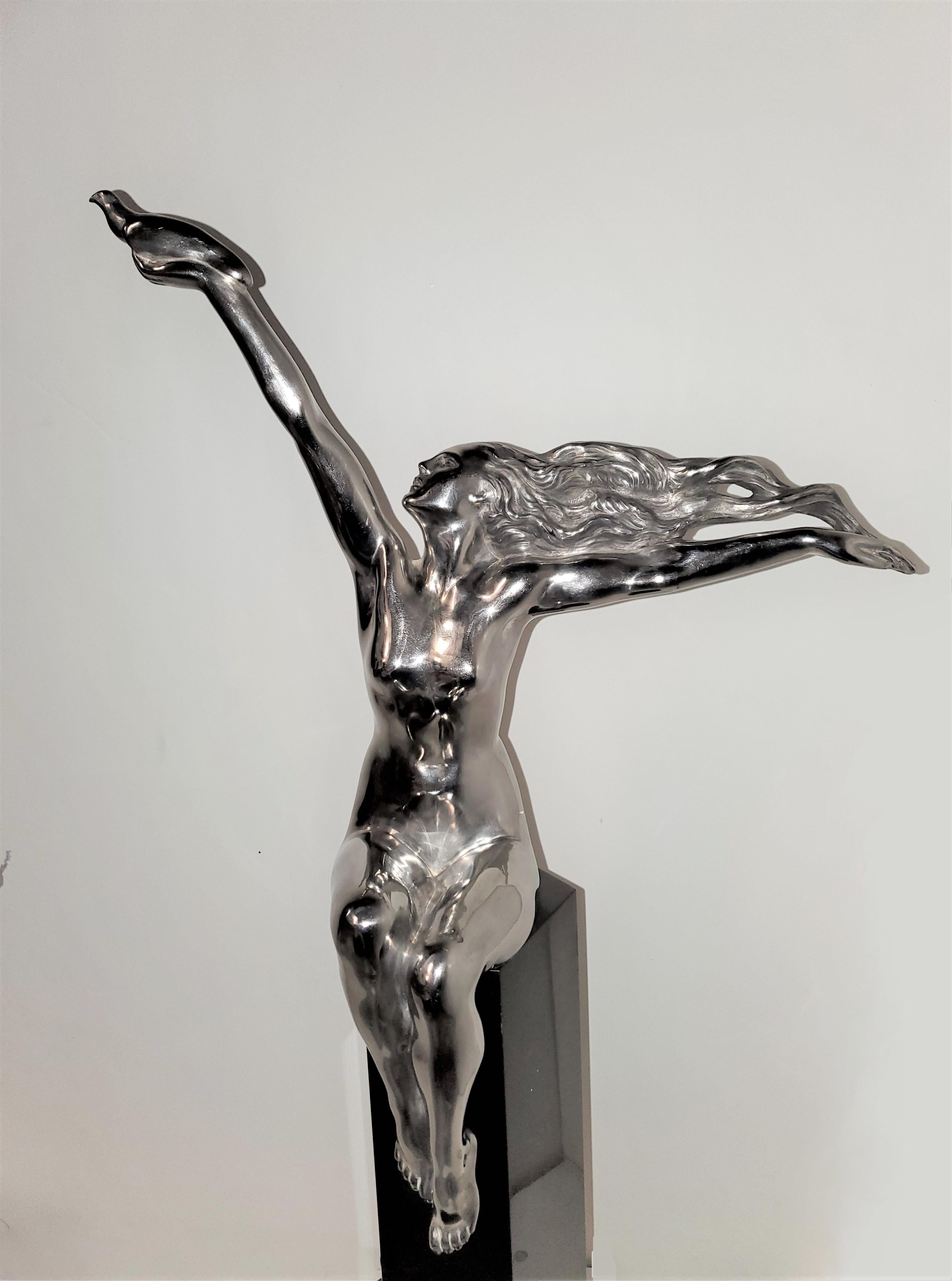 Original-Art-Déco-Skulptur Gennarelli aus vernickelter Bronze in höchster Größe, Gennarelli im Angebot 10