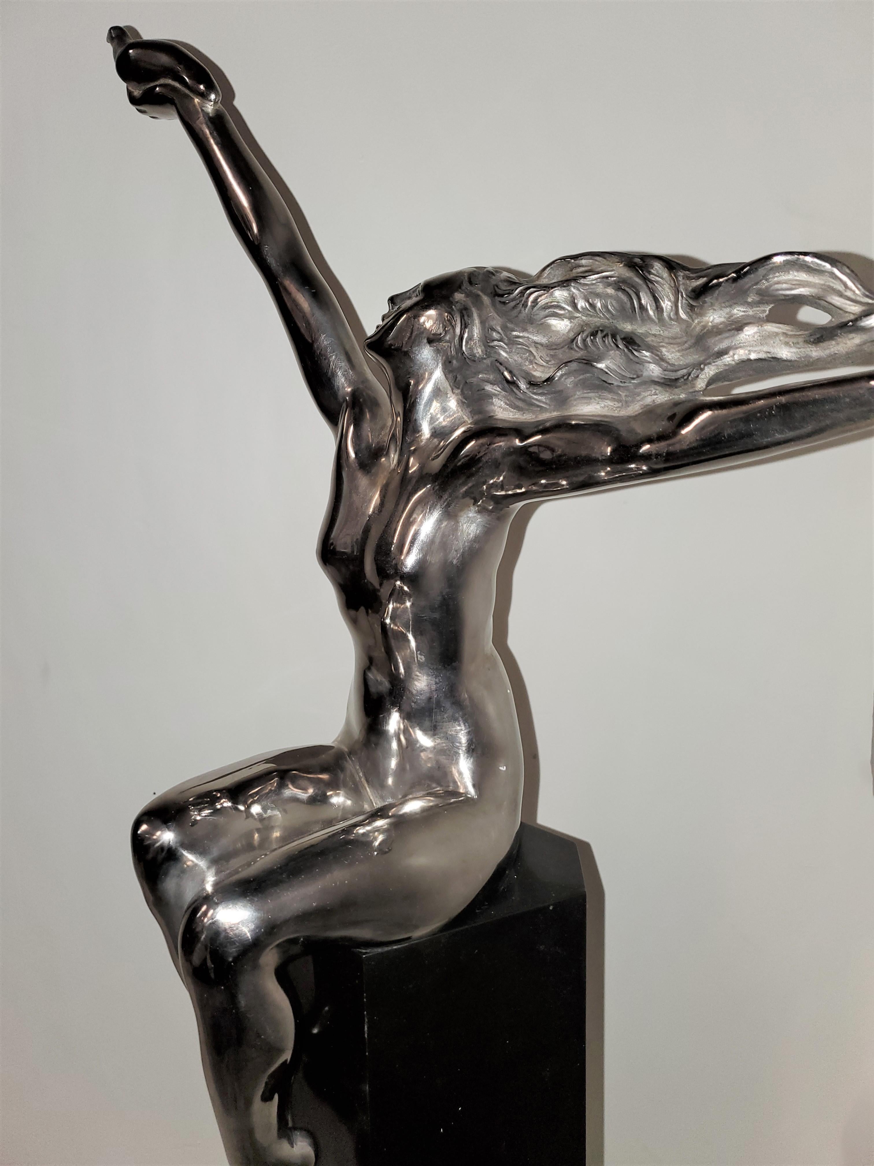 Original-Art-Déco-Skulptur Gennarelli aus vernickelter Bronze in höchster Größe, Gennarelli im Angebot 11