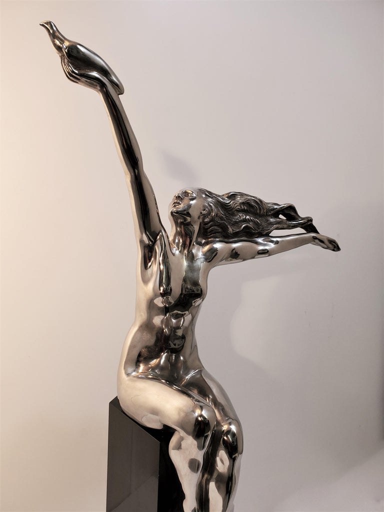 Largest Size Made Original Art Deco Nickeled Bronze Sculpture Gennarelli For Sale 3