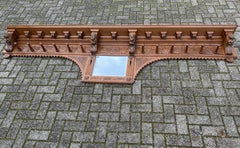 Largest & Unique Renaissance Revival Oak Wall Coat Rack with Sculptures & Mirror