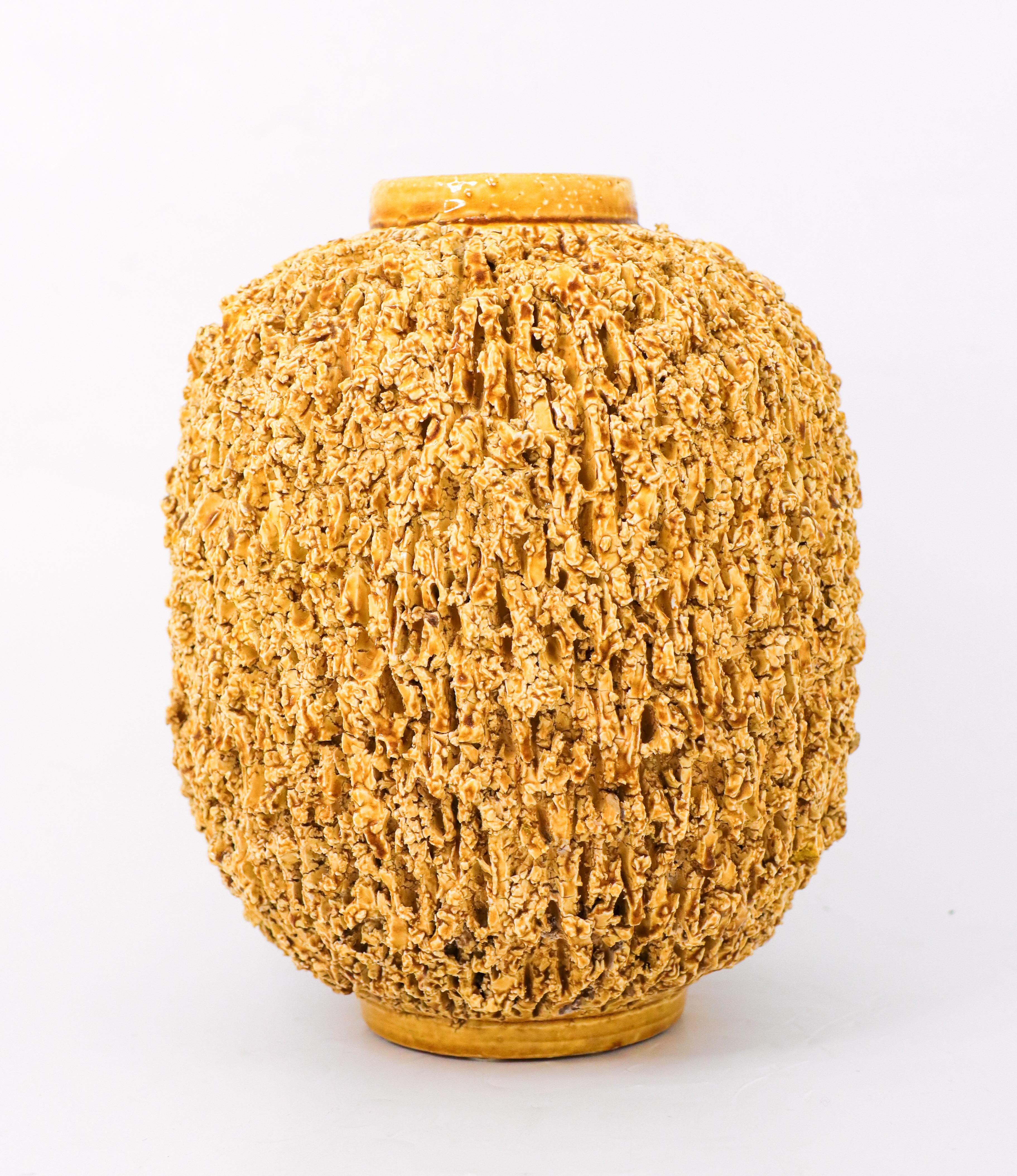 Swedish Largest Yellow Hedgehog Vase, Ceramic, Gunnar Nylund Rörstrand