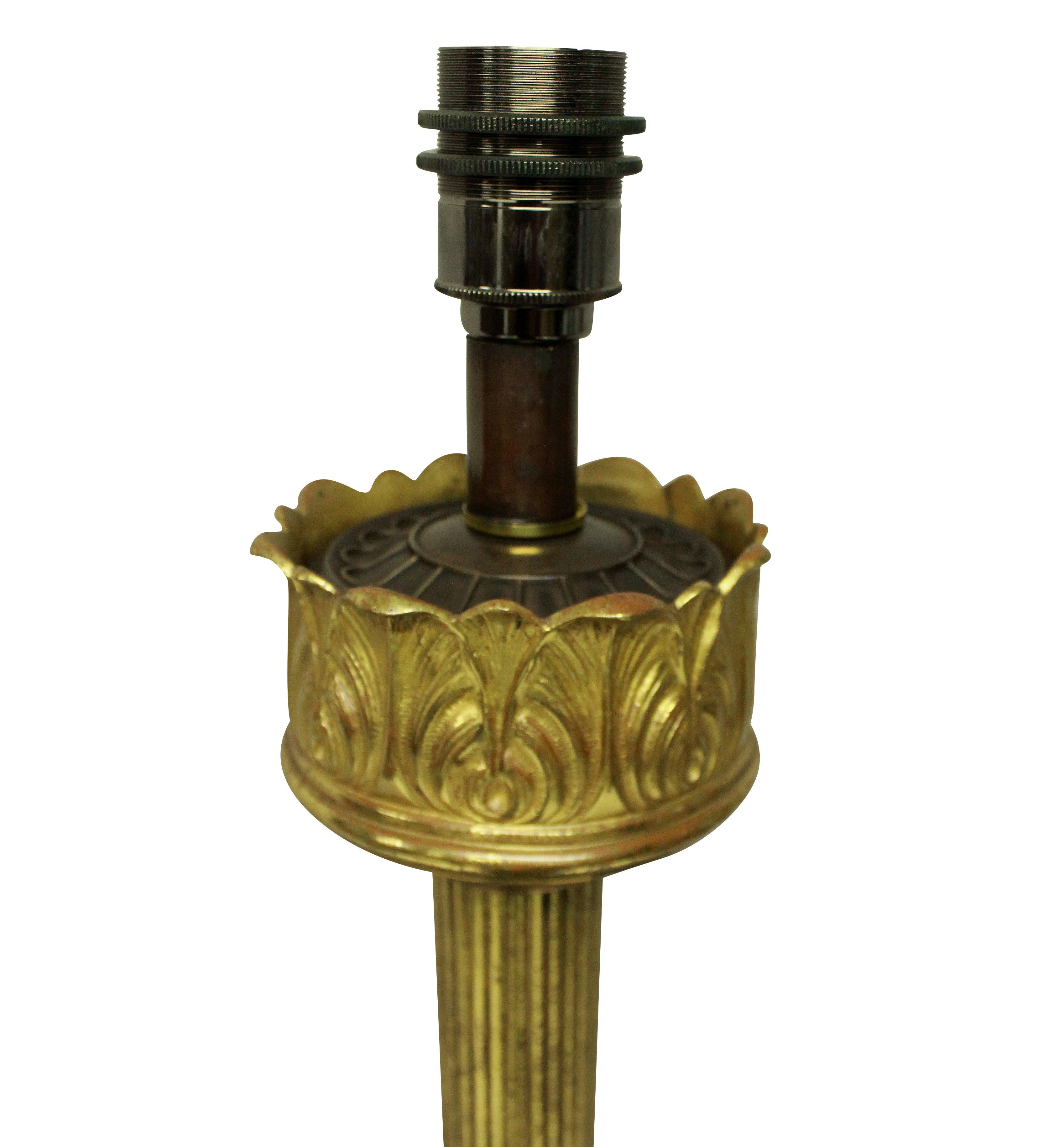 Mid-19th Century Larghe English Gilt Bronze Column Lamp For Sale
