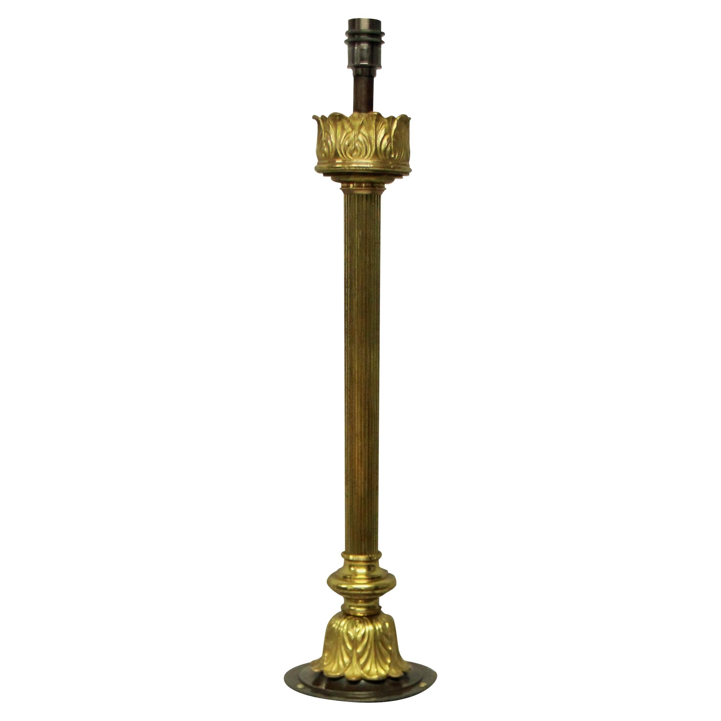 Larghe English Gilt Bronze Column Lamp For Sale