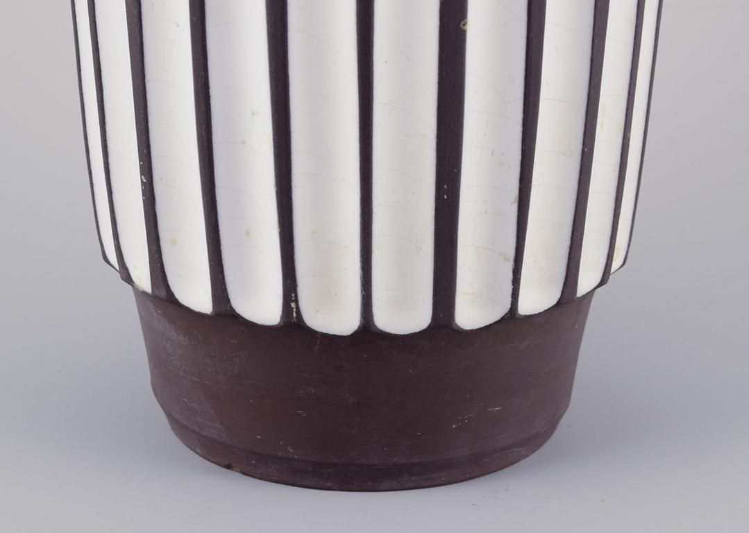 Scandinavian Modern Larholm, Norway. Ceramic floor vase. Modernist design with vertical lines. For Sale