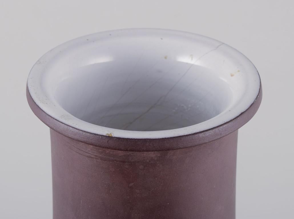 Norwegian Larholm, Norway. Ceramic floor vase. Modernist design with vertical lines. For Sale