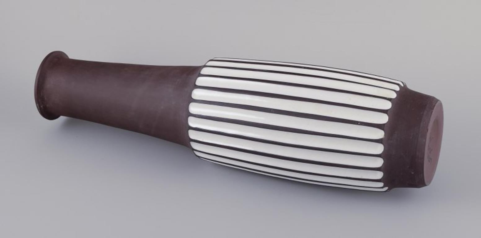 Mid-20th Century Larholm, Norway. Ceramic floor vase. Modernist design with vertical lines. For Sale