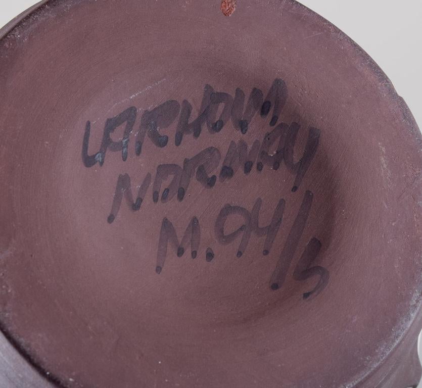 Larholm, Norway. Ceramic floor vase. Modernist design with vertical lines. For Sale 1