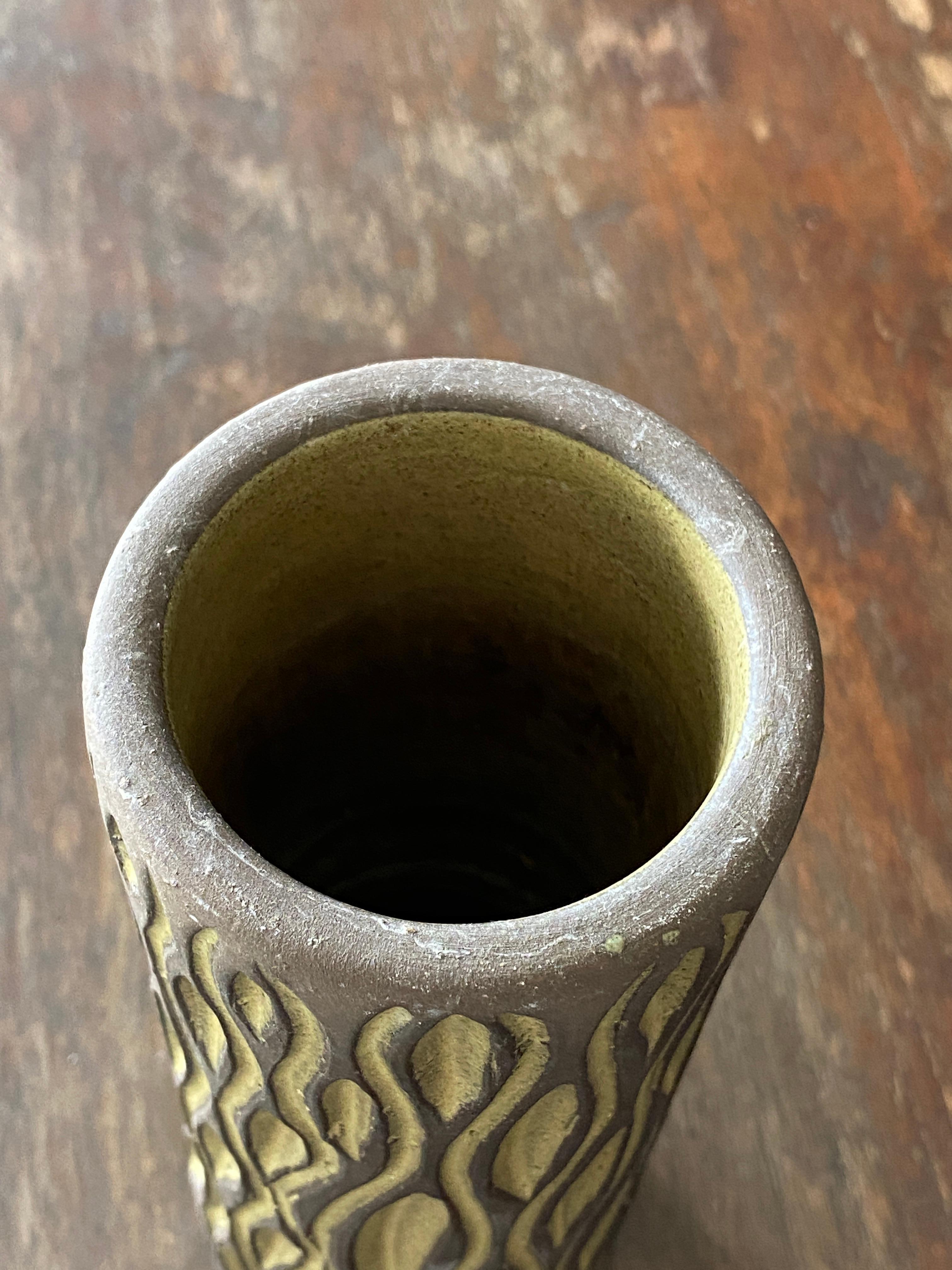 Larholm, Vase / Vessel, Earthenware, Yellow Paint, Norway, 1950s In Good Condition In High Point, NC