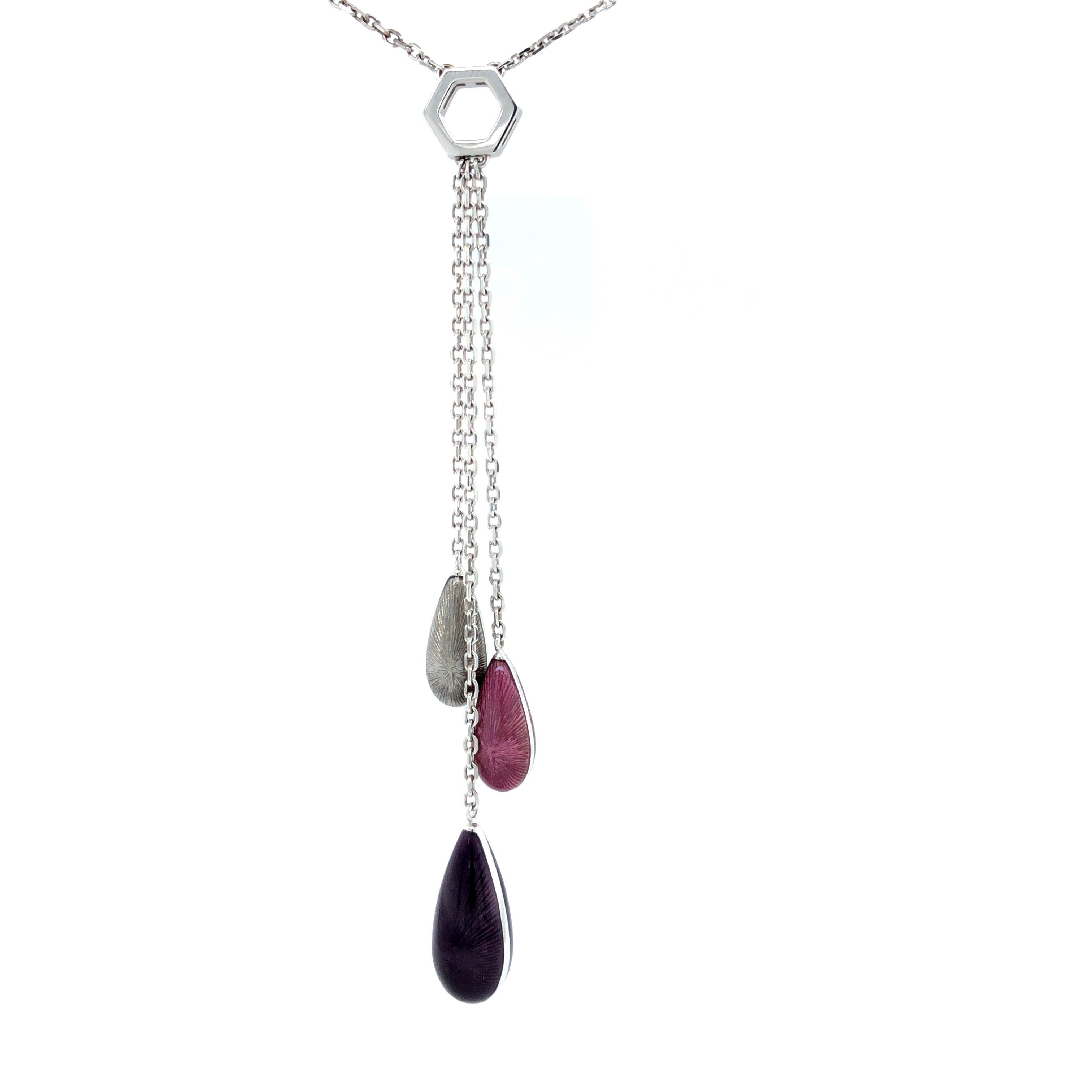 Contemporaneo Catena Lariat - Oro bianco 18 carati - Smalto viola, rosa e argento - 18 Diamond in vendita