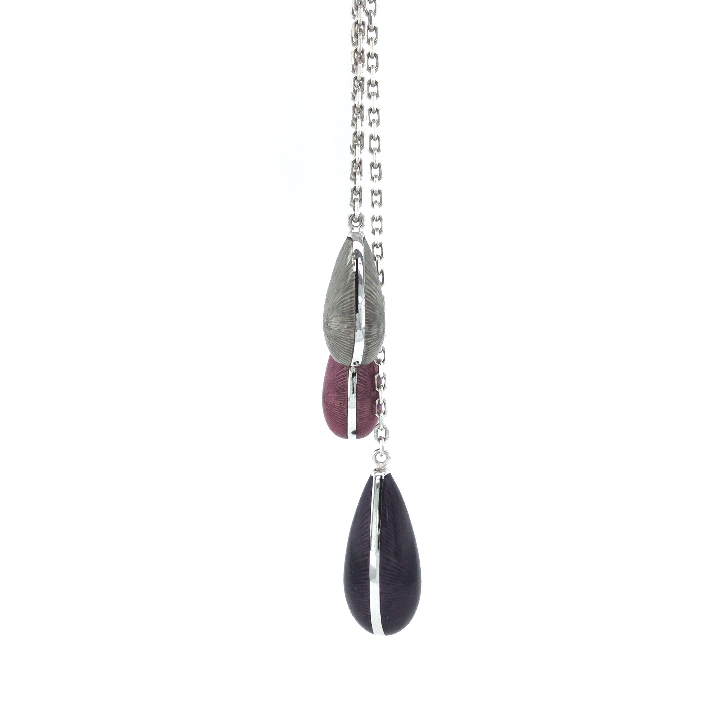 Taglio brillante Catena Lariat - Oro bianco 18 carati - Smalto viola, rosa e argento - 18 Diamond in vendita