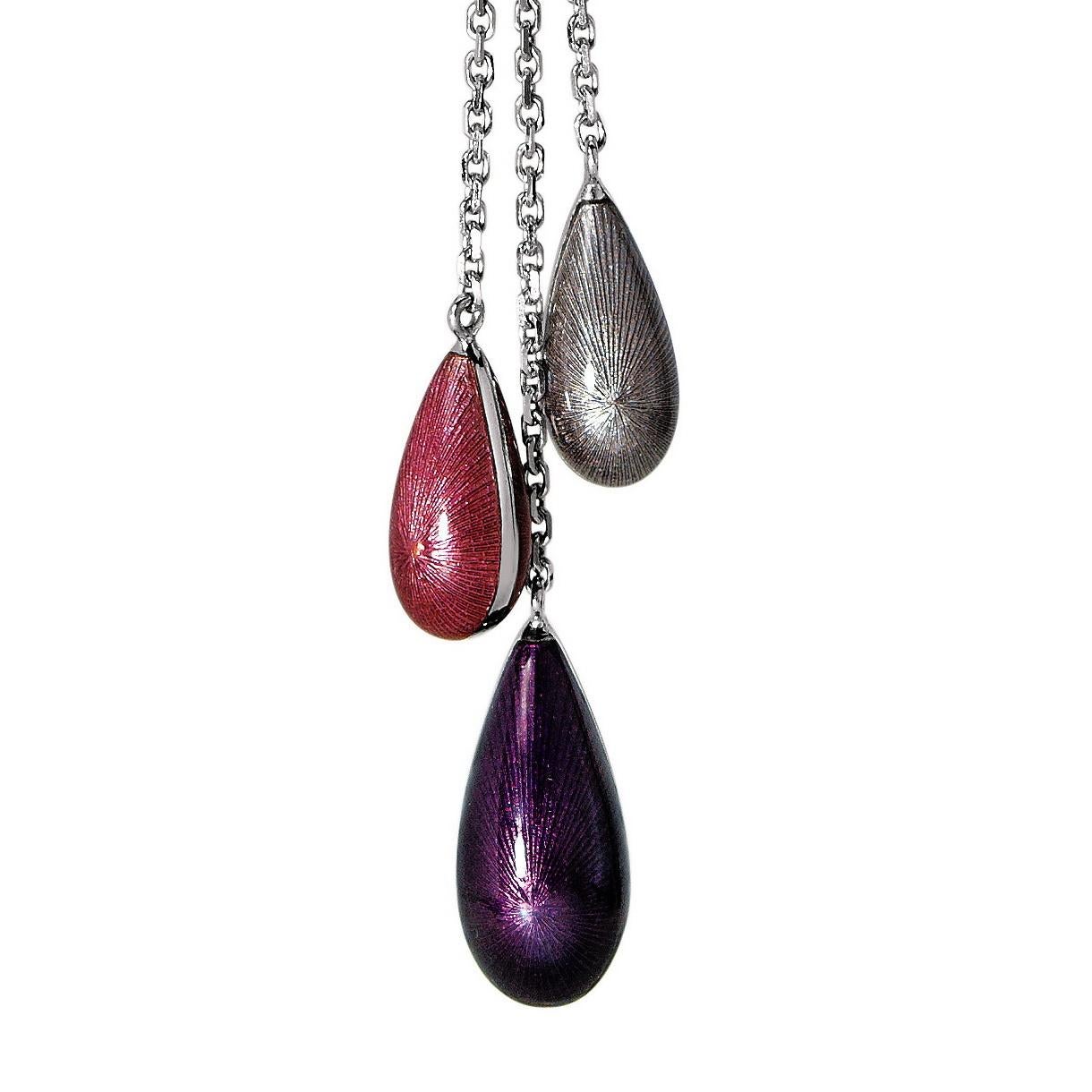 Catena Lariat - Oro bianco 18 carati - Smalto viola, rosa e argento - 18 Diamond In condizioni Nuovo in vendita a Pforzheim, DE
