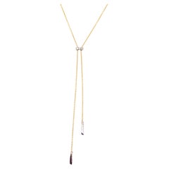 Lariat Choker Necklace w Diamond Bar and Spikes in Yellow Gold Mixed Metals