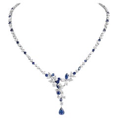 Lariat-Cluster-Halskette mit Diamanten und Saphiren