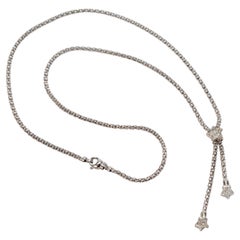 Vintage Lariat Style 18 Karat White Gold Necklace W Diamond Accents