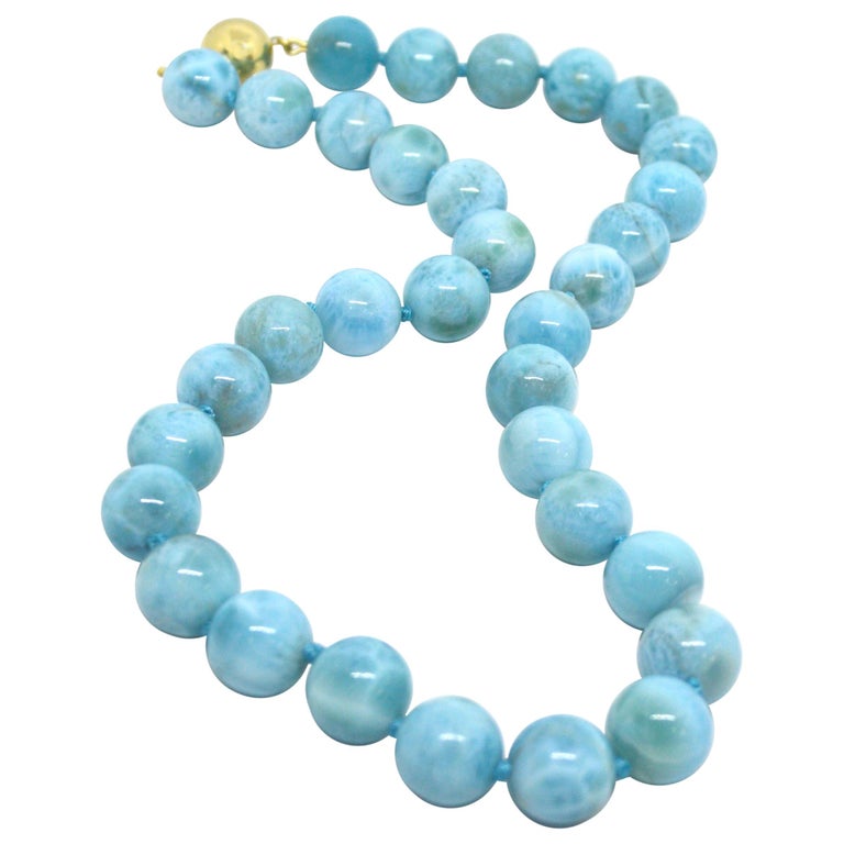 Larimar and 9 Karat Gold Necklace For Sale at 1stdibs