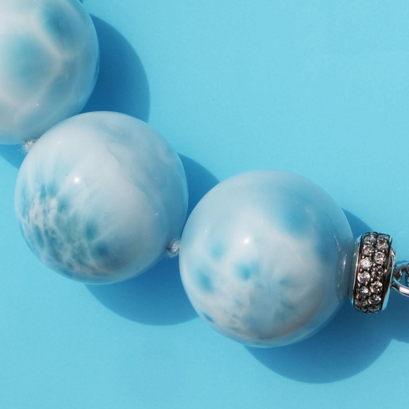 Larimar Ball Bracelet with 2.37 ct Grey Diamonds Skyblue Cloudy Beauty AAA+ 20mm In New Condition For Sale In Viena, Viena