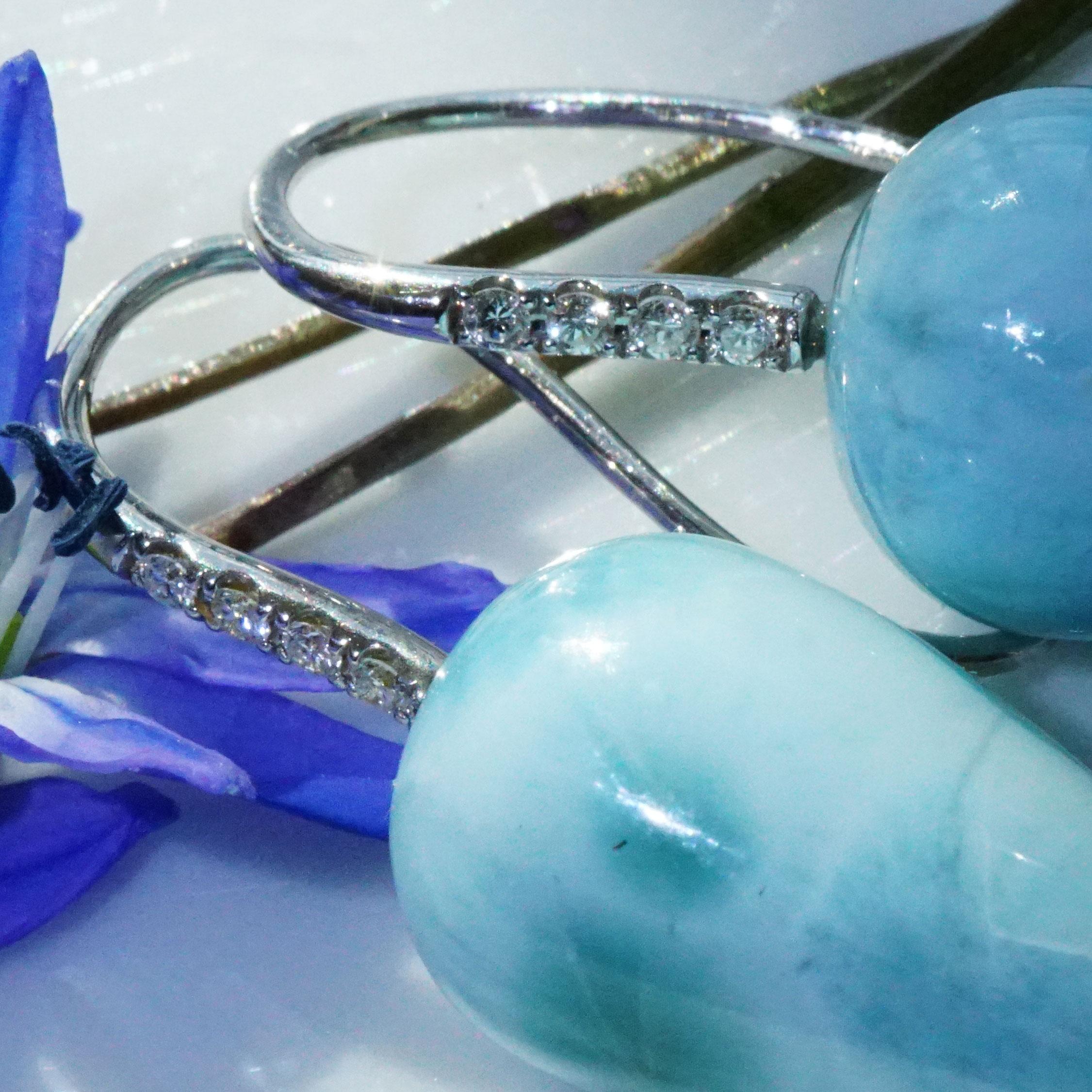 Larimar Brilliant Earrings White Gold Cloudy Sky from the Dominican Republic For Sale 1