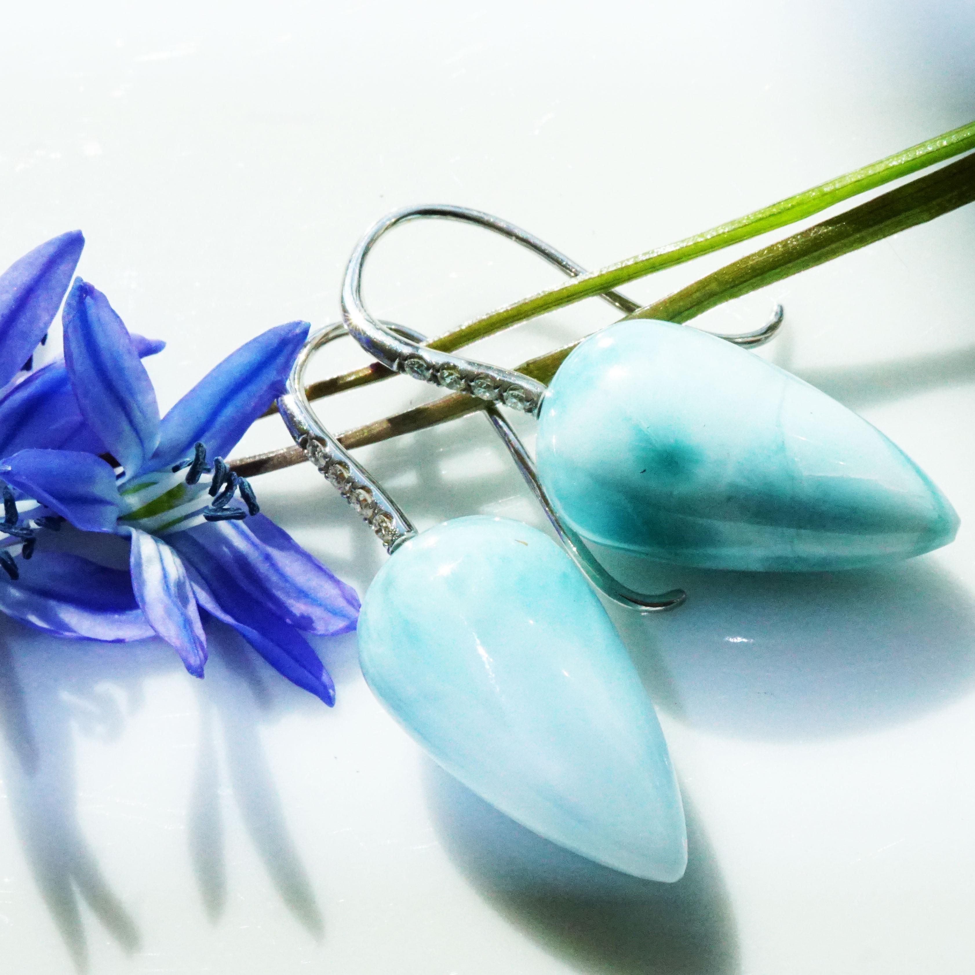 Larimar Brilliant Earrings White Gold Cloudy Sky from the Dominican Republic For Sale 3