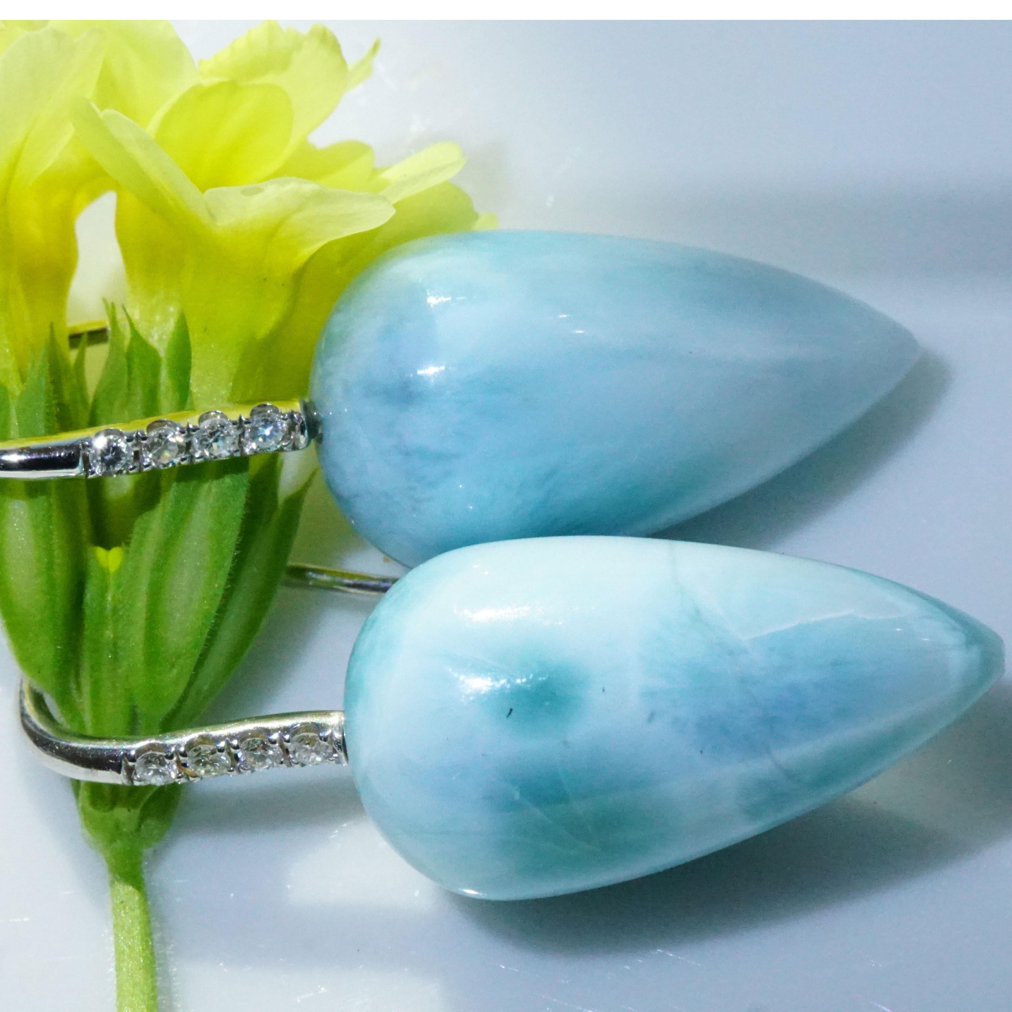 Larimar Brilliant Earrings White Gold Cloudy Sky from the Dominican Republic For Sale 4