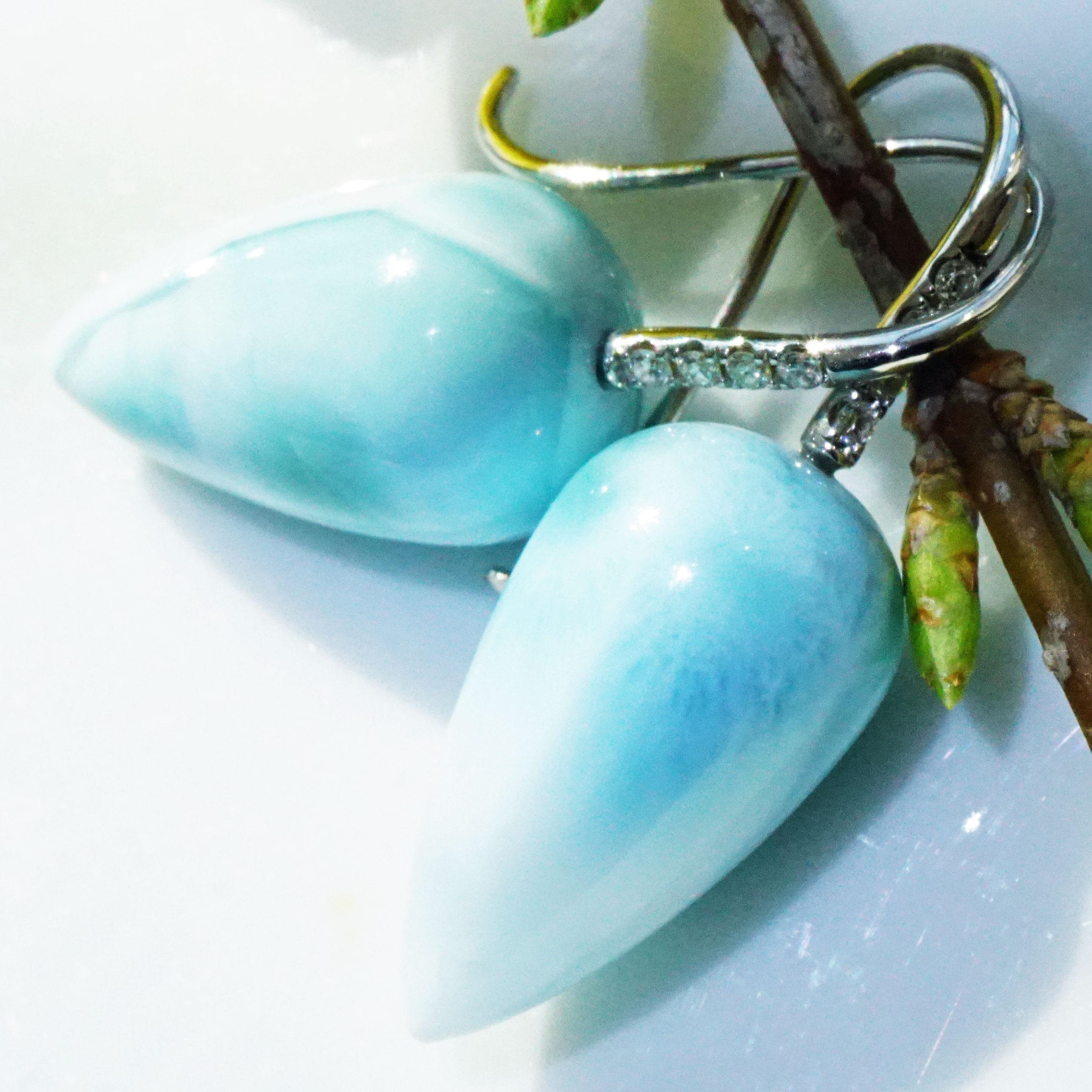 Larimar Brilliant Earrings White Gold Cloudy Sky from the Dominican Republic For Sale 5