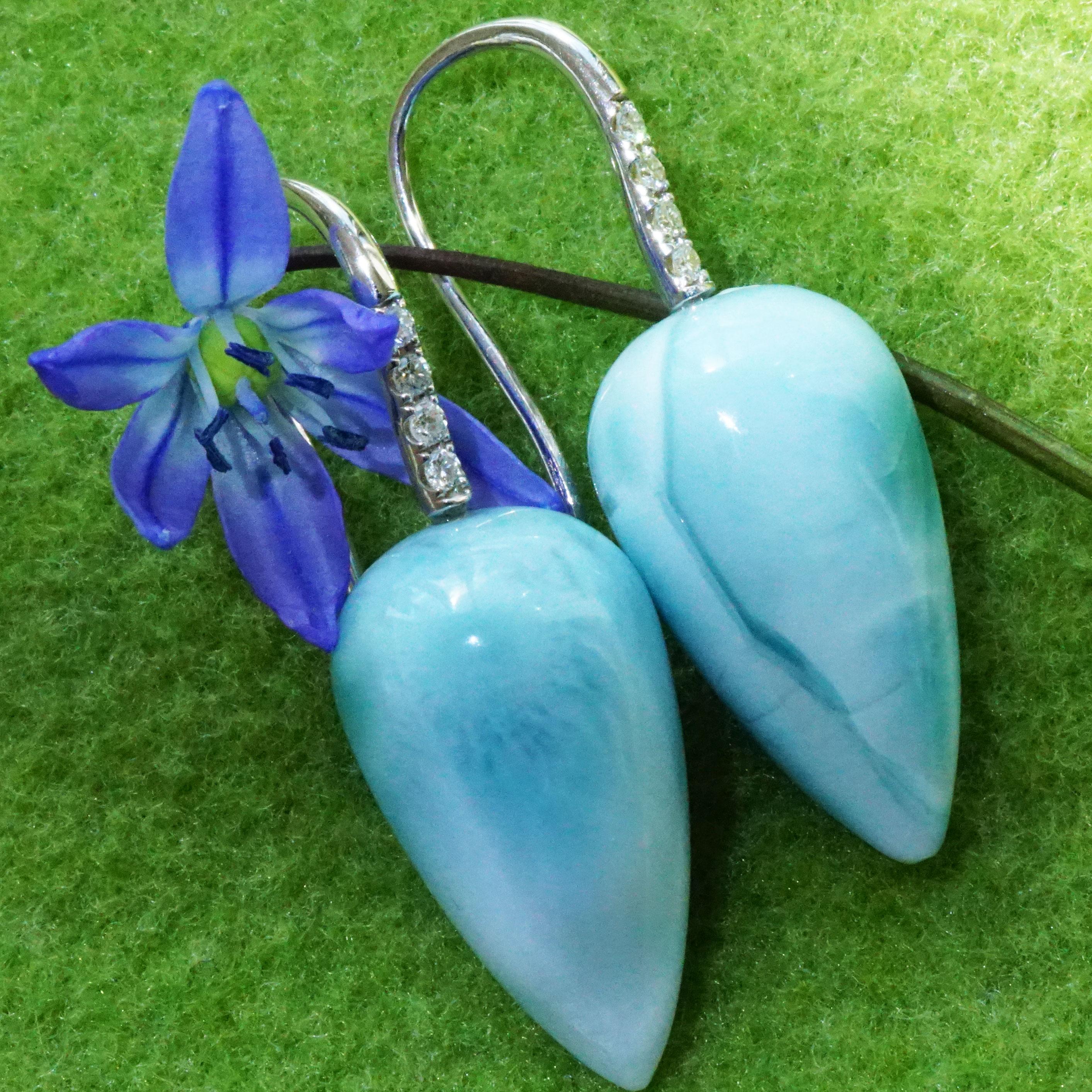 Larimar Brilliant Earrings White Gold Cloudy Sky from the Dominican Republic In New Condition For Sale In Viena, Viena