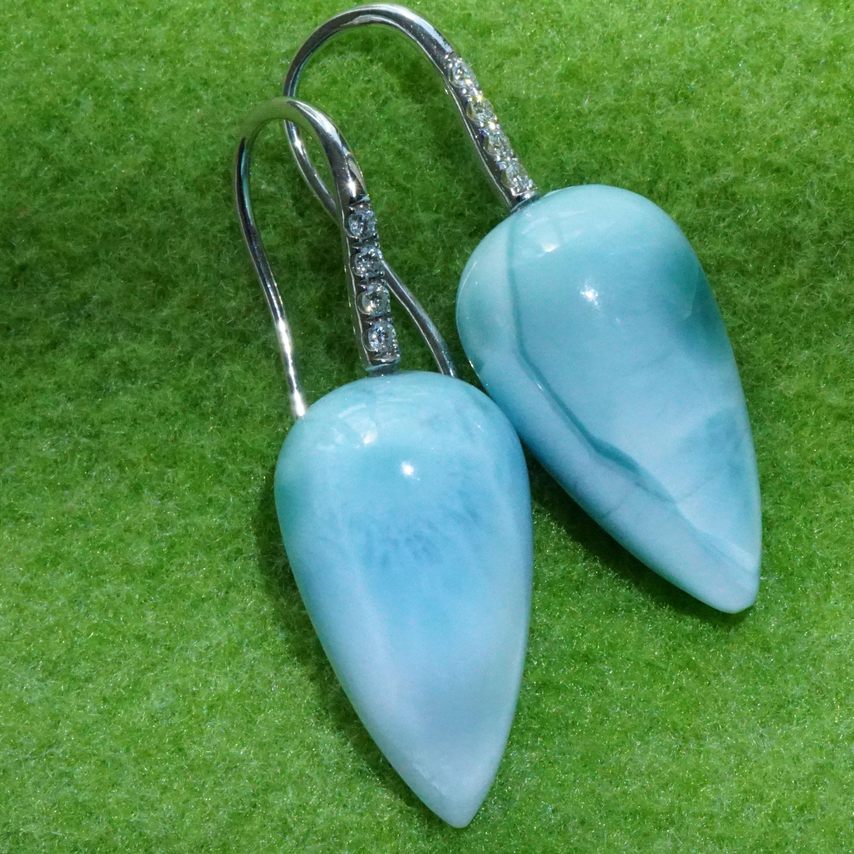 Women's or Men's Larimar Brilliant Earrings White Gold Cloudy Sky from the Dominican Republic For Sale