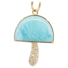 Larimar Mushroom and Diamond Stem Pendant 14k Gold R4347