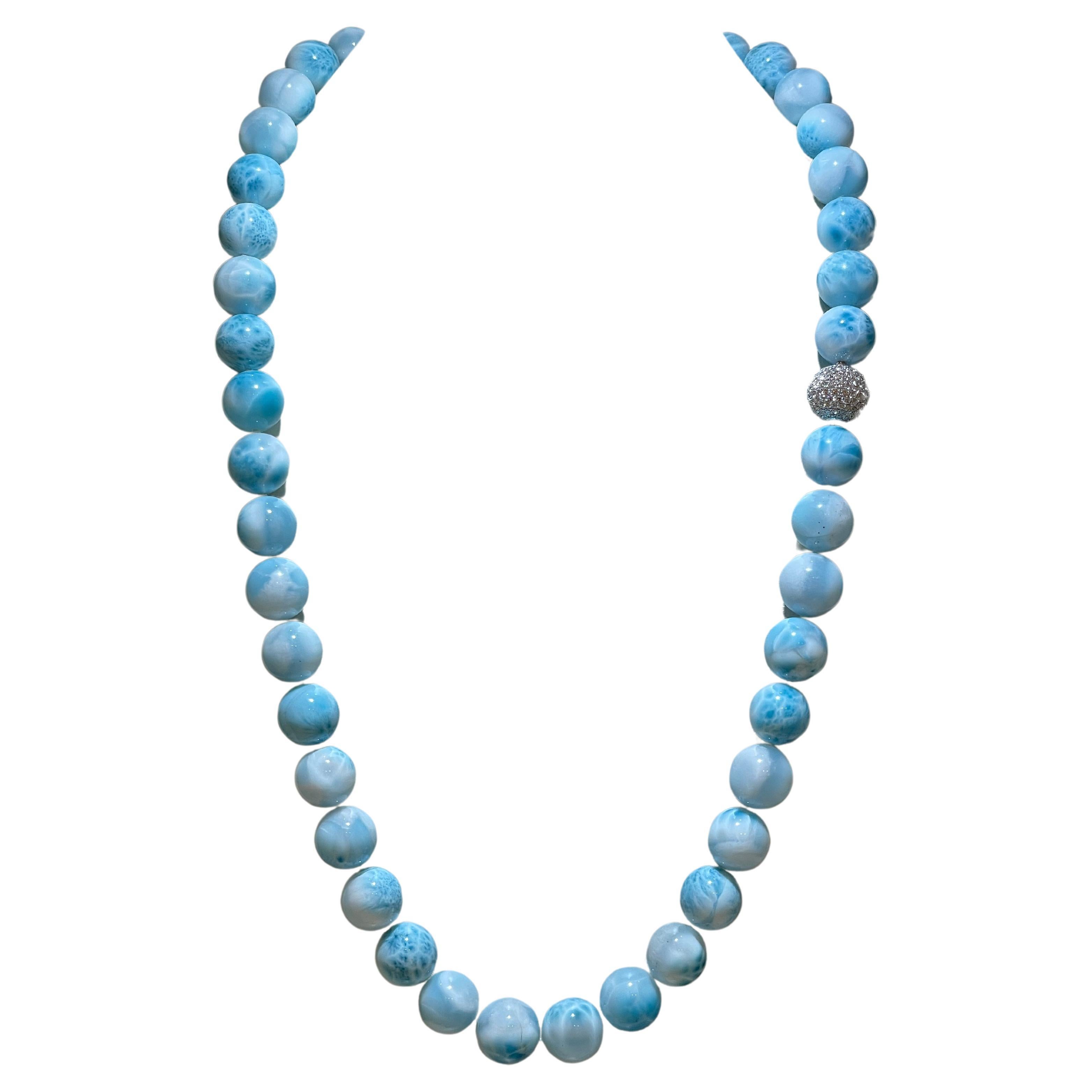 Larimar Necklace 16mm with Diamond Clasp 5, 44 Carat  For Sale