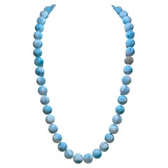 Larimar Necklace 16mm with Diamond Clasp 5, 44 Carat 