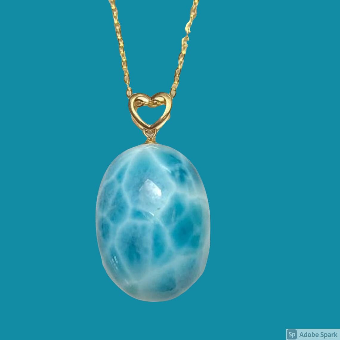 Oval Cut Larimar Necklace 18 Karat Yellow Gold For Sale