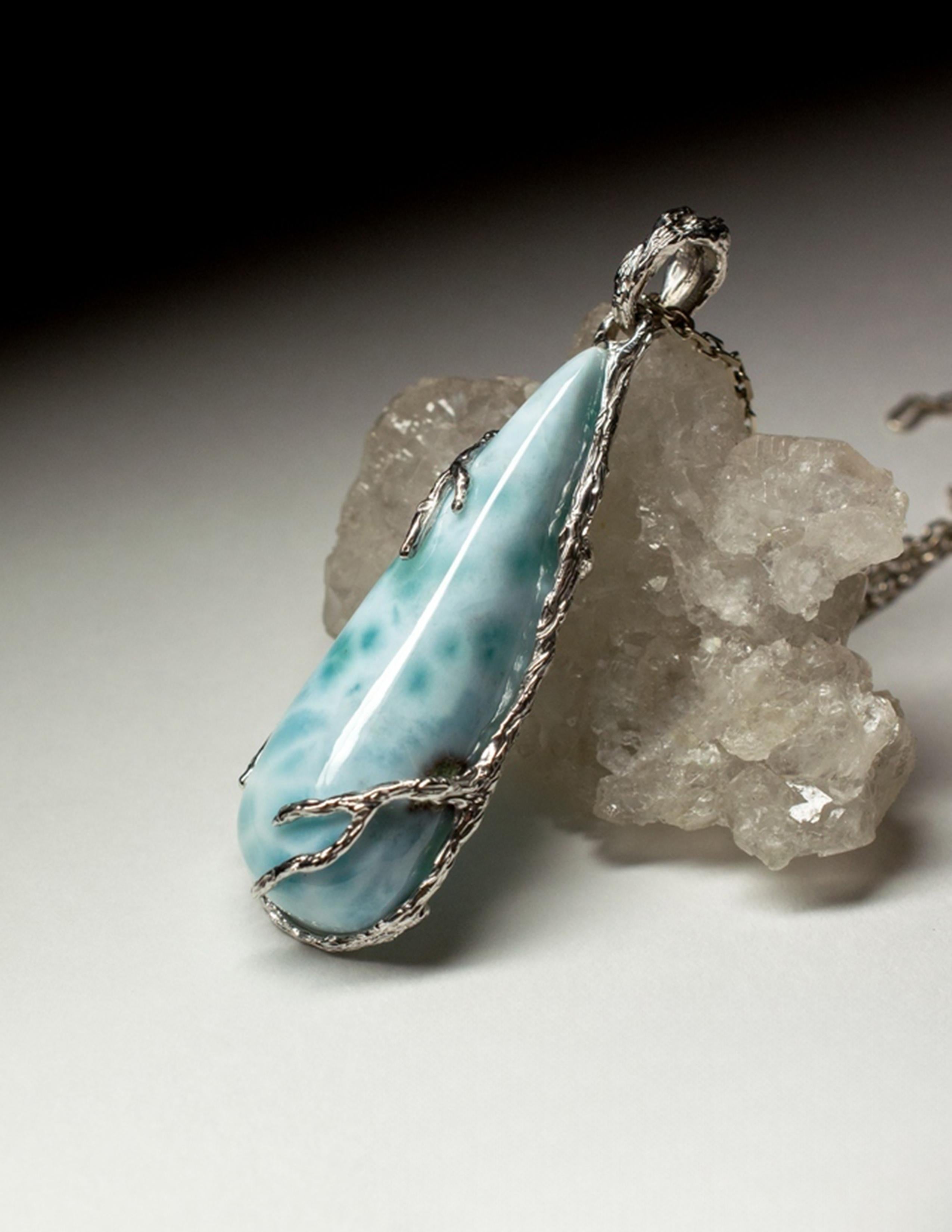 Larimar necklace silver Lagoon Mint Blue Natural Gemstone Mystique Style  In New Condition For Sale In Berlin, DE