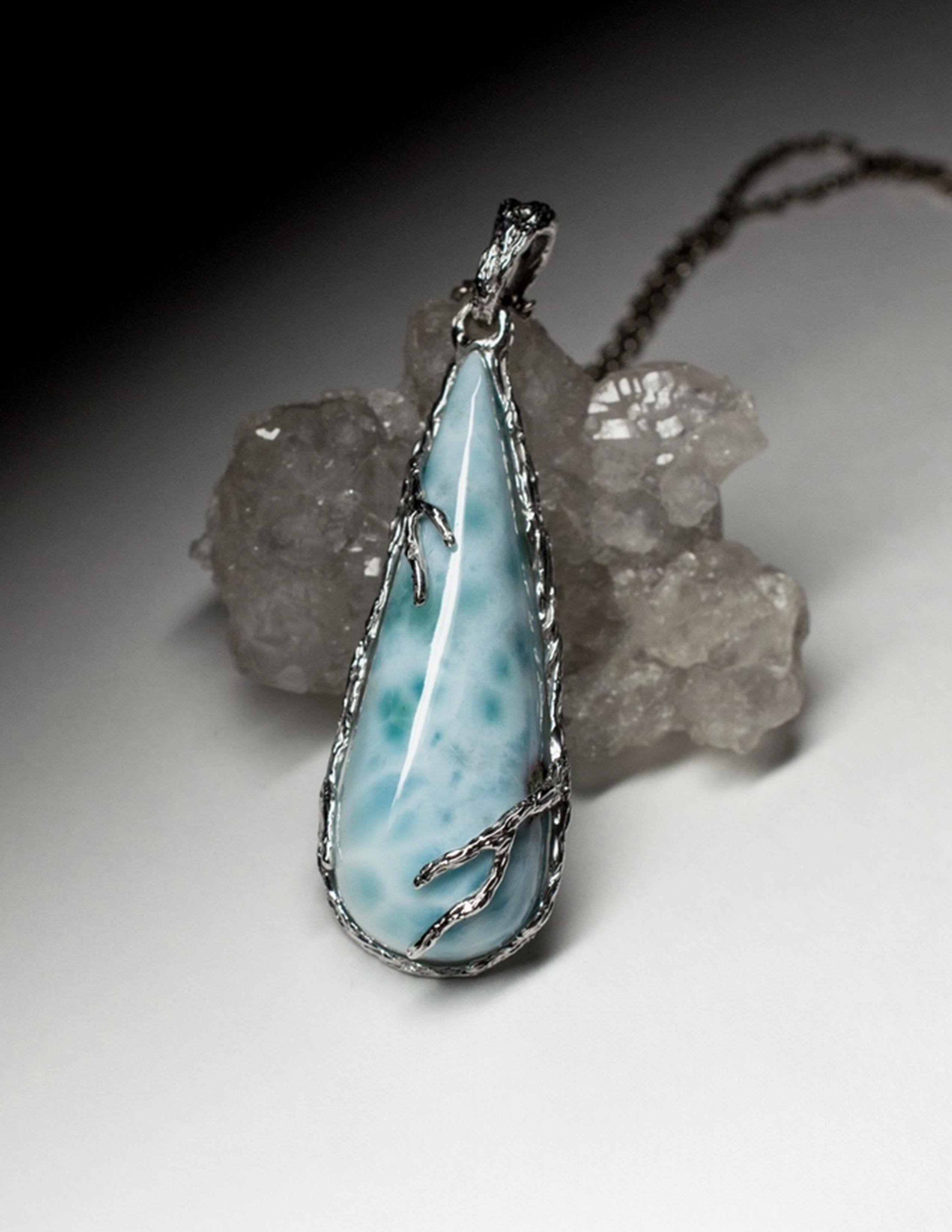 Women's or Men's Larimar necklace silver Lagoon Mint Blue Natural Gemstone Mystique Style  For Sale