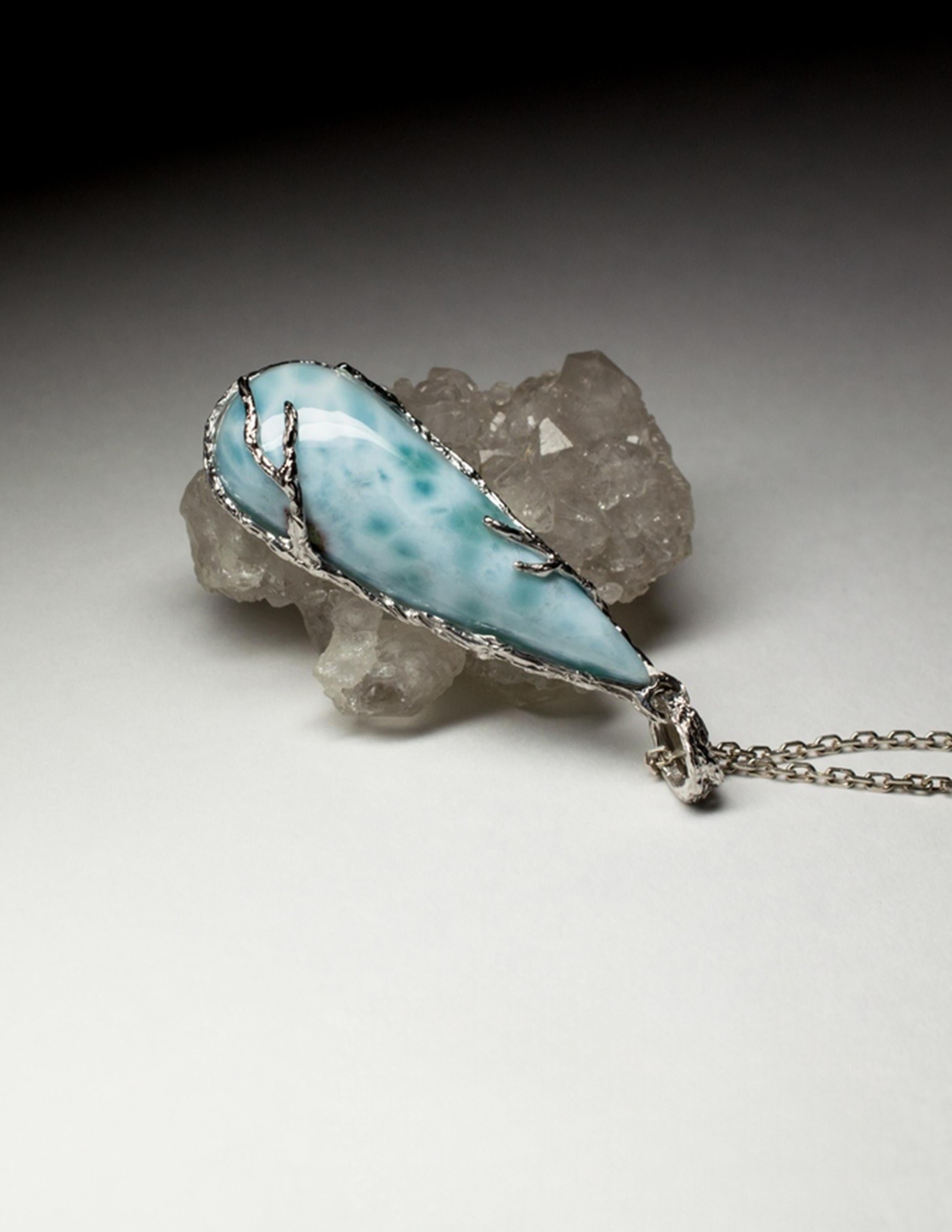 Larimar necklace silver Lagoon Mint Blue Natural Gemstone Mystique Style  For Sale 1