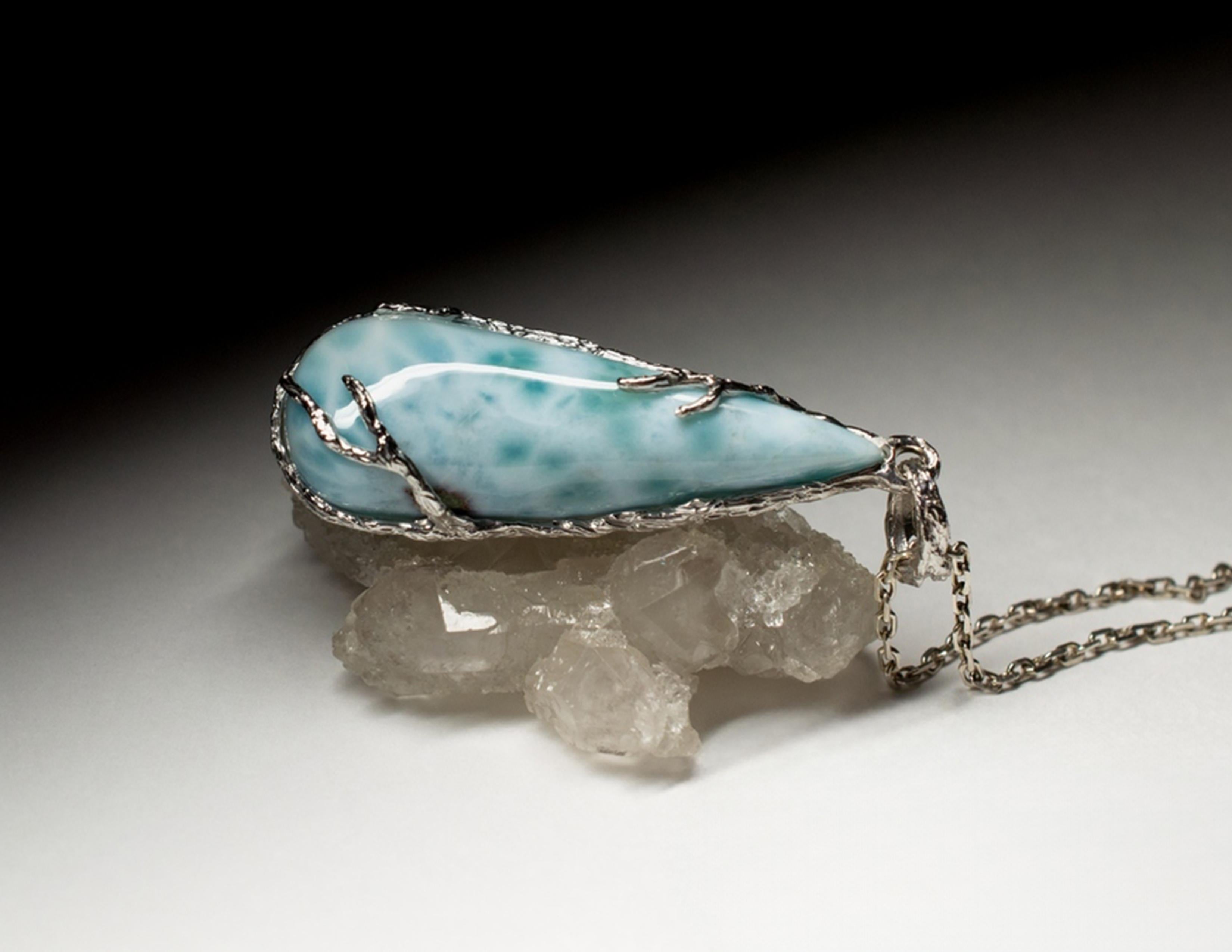 Larimar necklace silver Lagoon Mint Blue Natural Gemstone Mystique Style  For Sale 2
