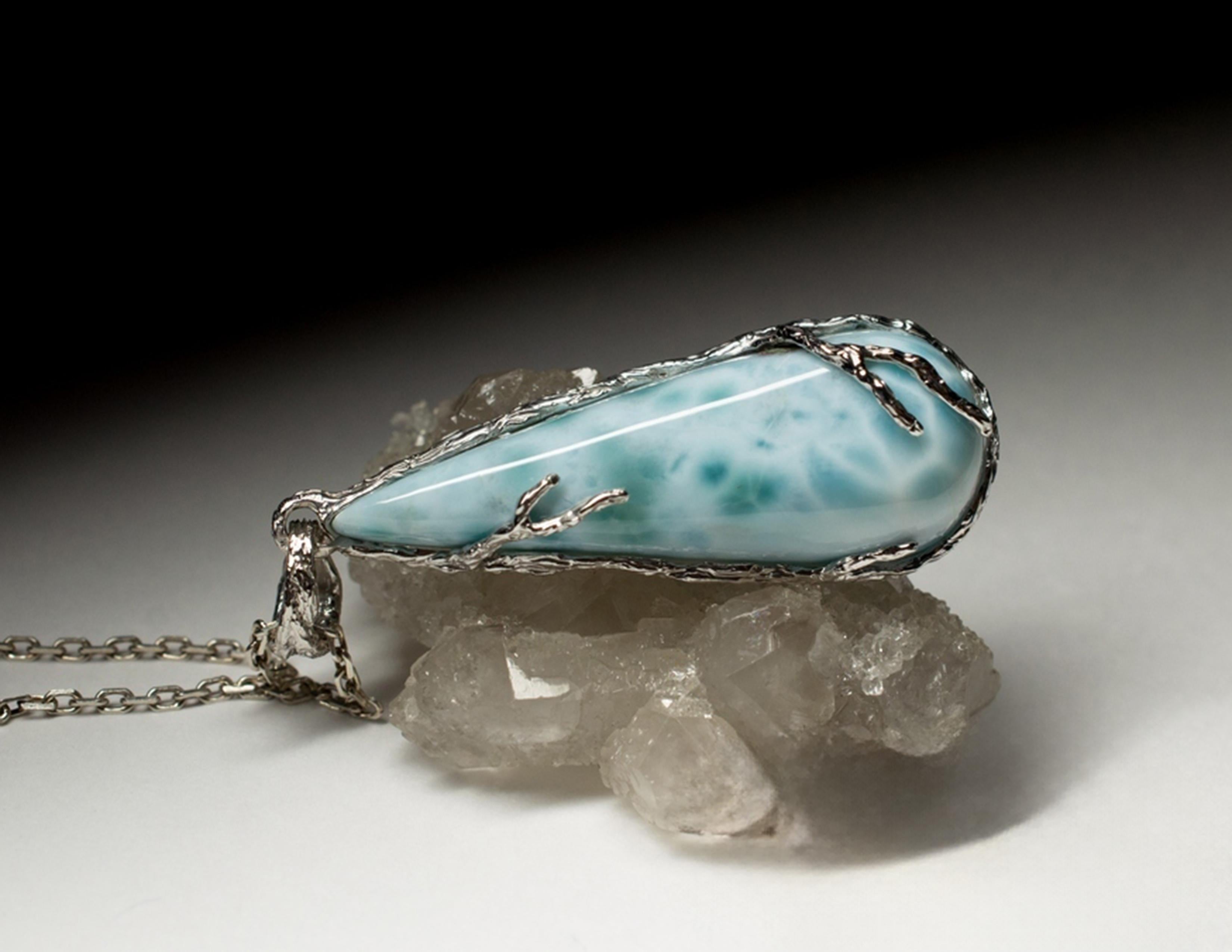 Larimar necklace silver Lagoon Mint Blue Natural Gemstone Mystique Style  For Sale 3