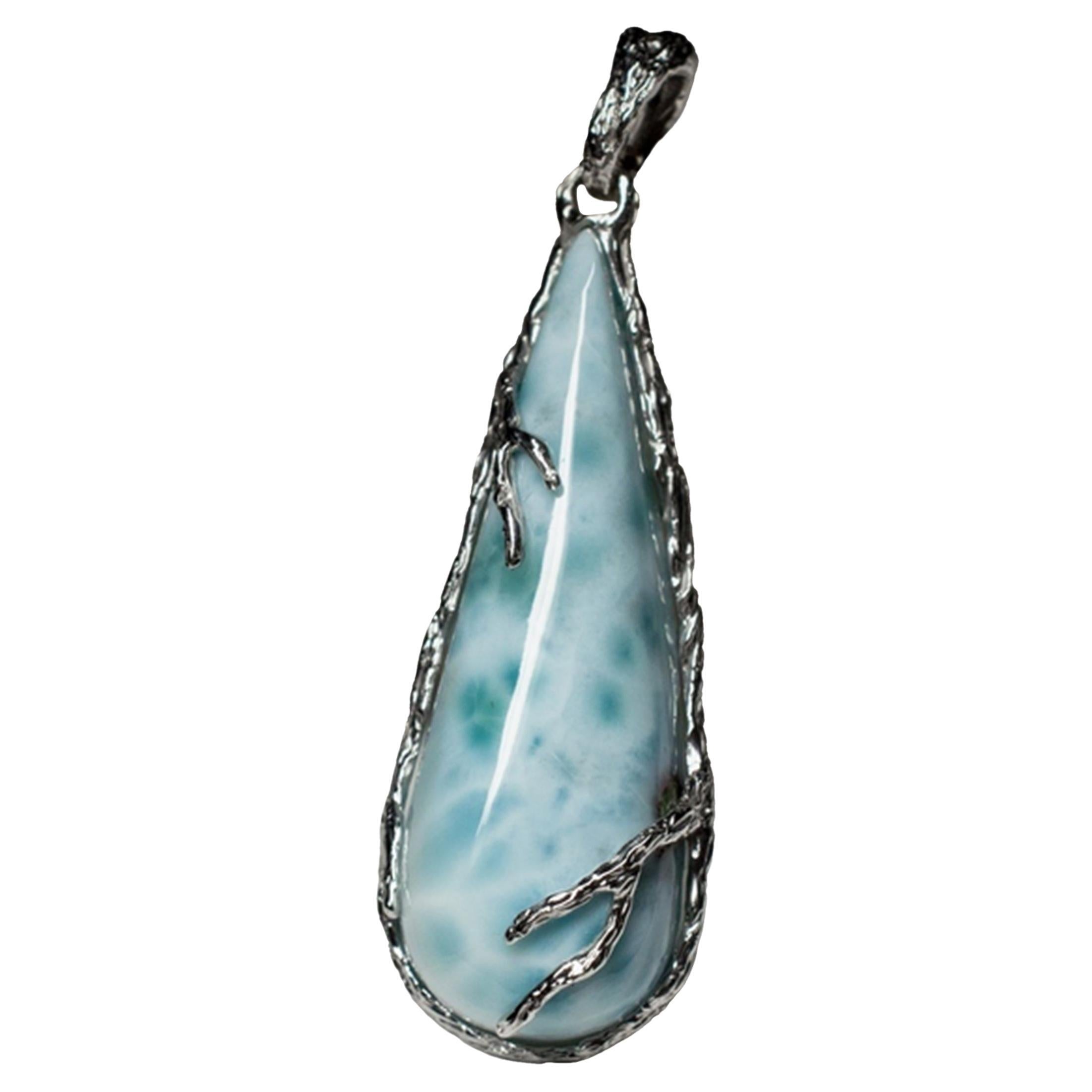Larimar necklace silver Lagoon Mint Blue Natural Gemstone Mystique Style  For Sale