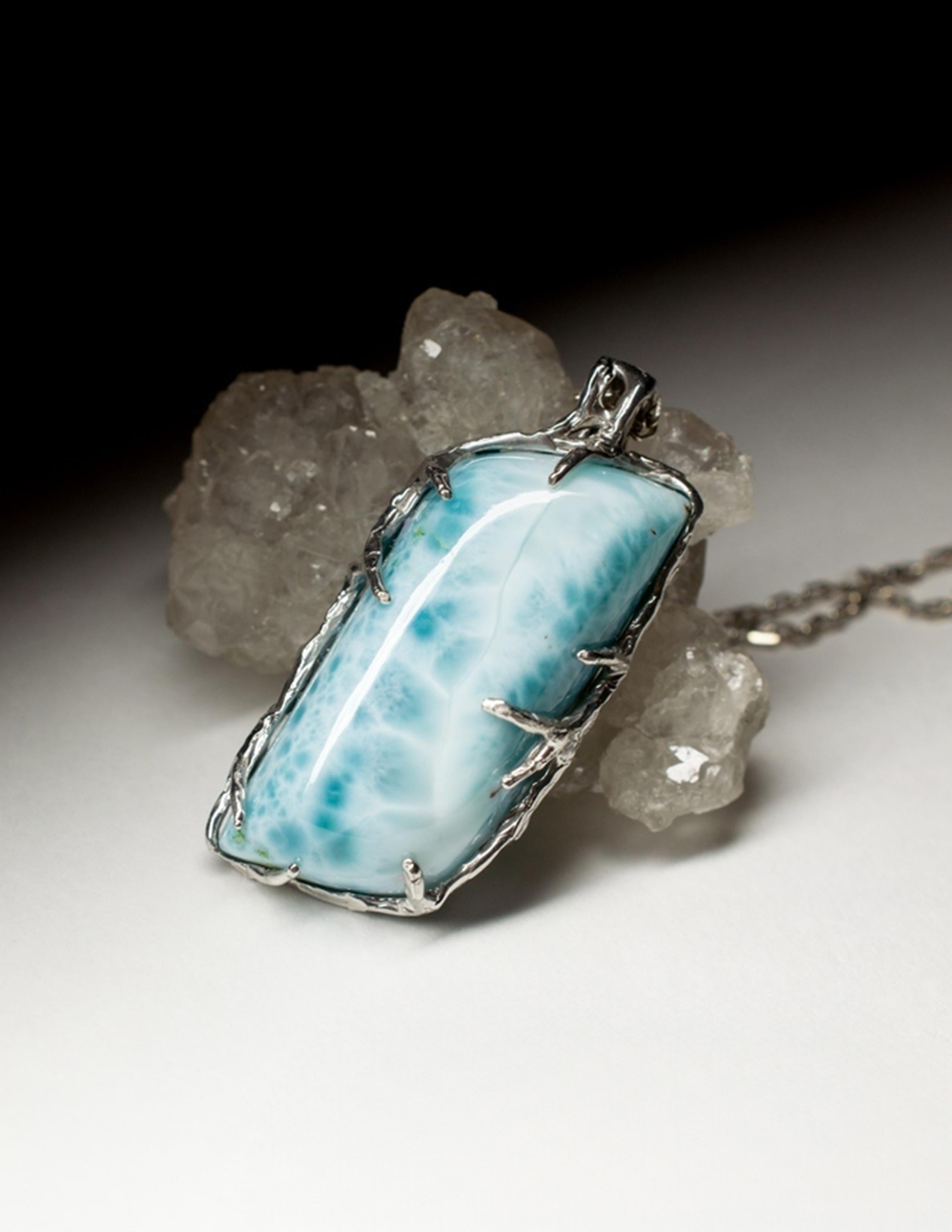 Larimar Silver necklace Blue pendant special person gift wedding anniversary For Sale 1