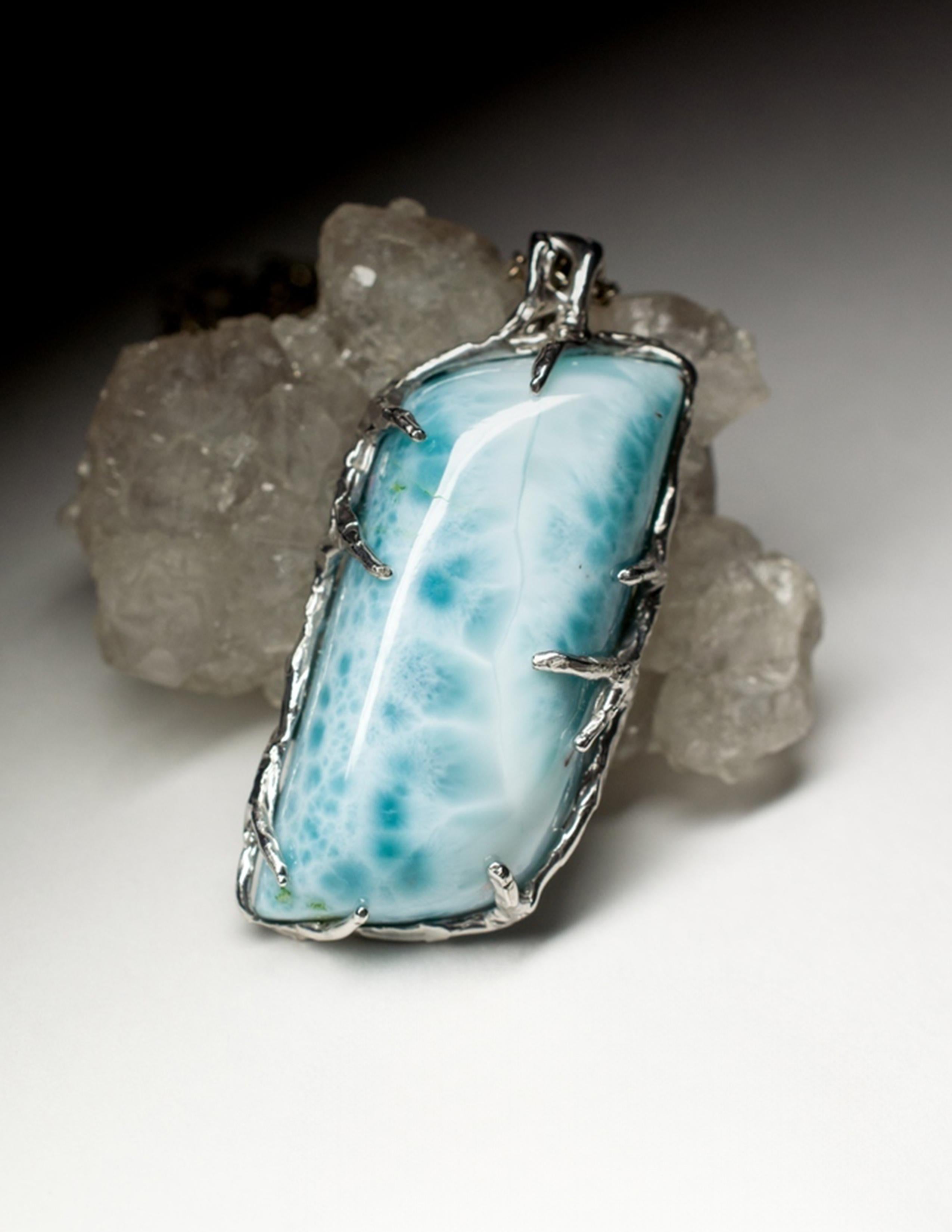 Larimar Silver necklace Blue pendant special person gift wedding anniversary For Sale 3