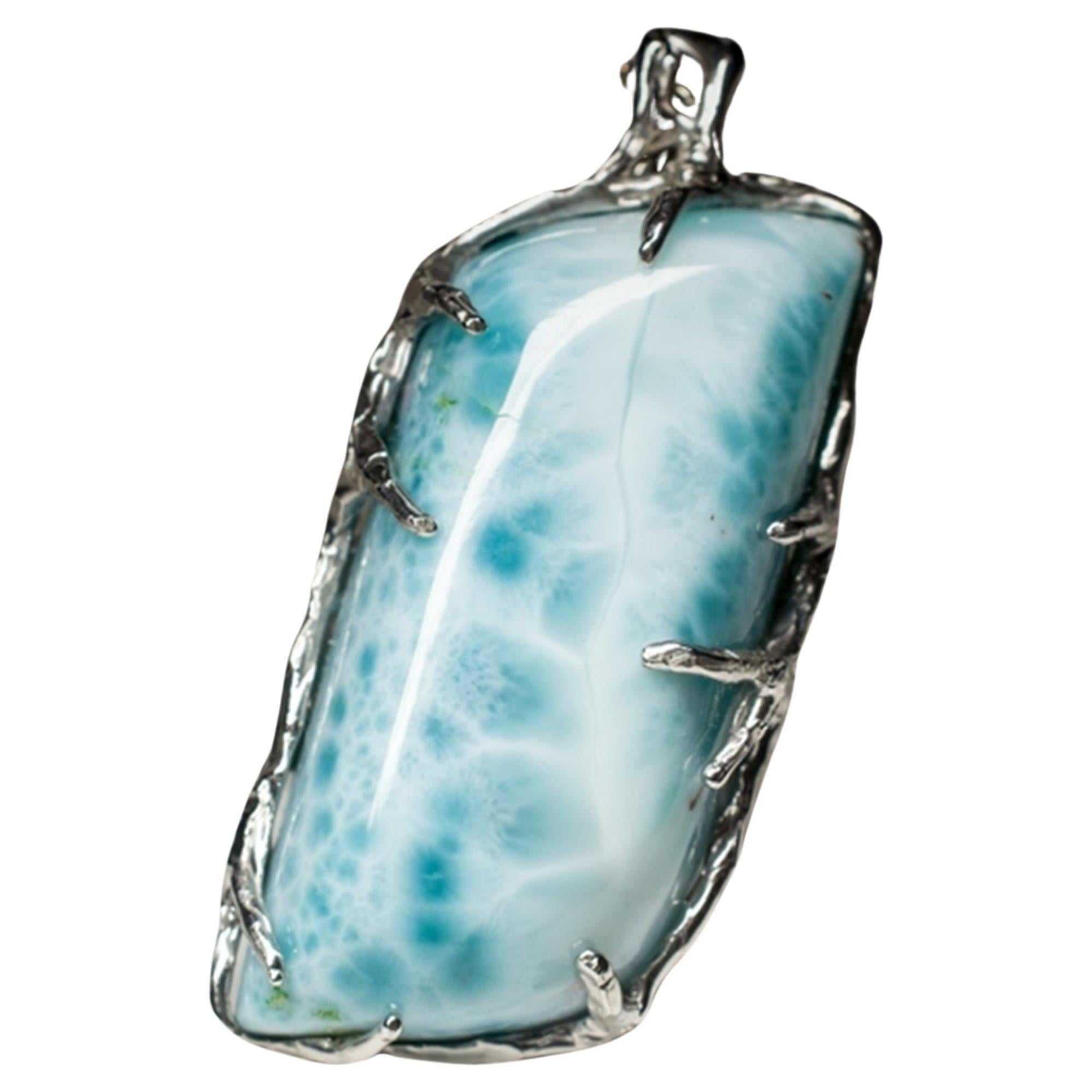 Larimar Silver necklace Blue pendant special person gift wedding anniversary For Sale