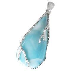 Larimar Silver Pendant gift necklace Blue Natural Gemstone gift