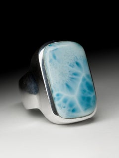 Larimar Silver Ring Blue Natural Dominican statement gift special person aries