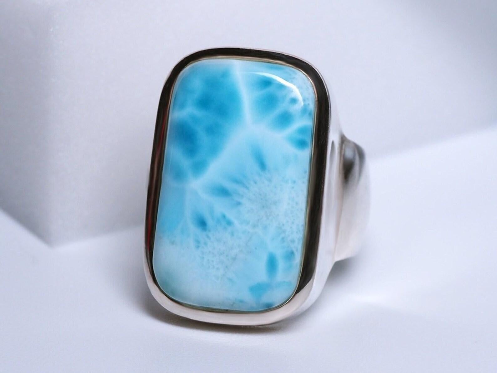 Ottagono Anello in argento Larimar Blue Natural Dominican dichiarazione regalo persona speciale aries in vendita