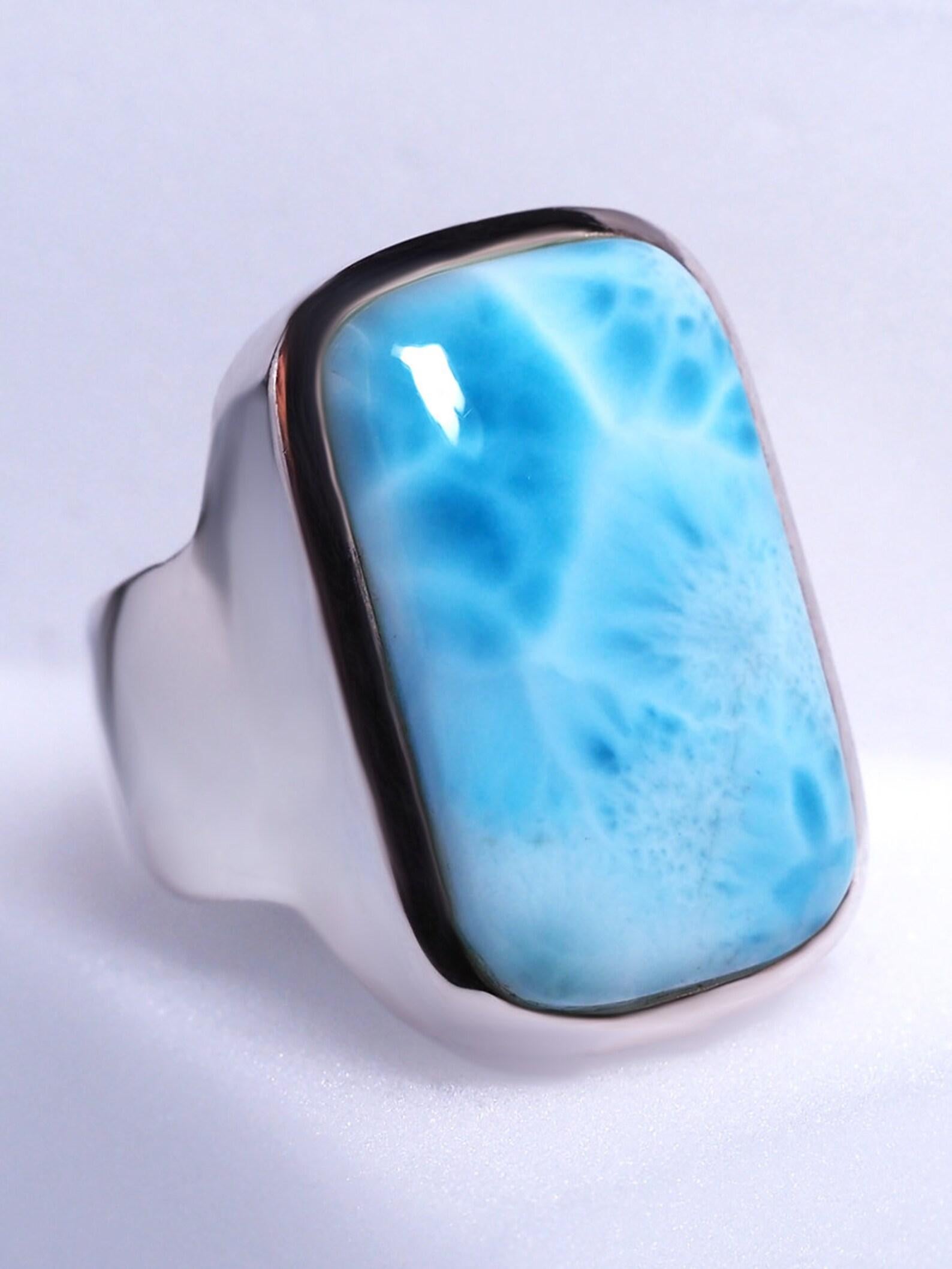 Anello in argento Larimar Blue Natural Dominican dichiarazione regalo persona speciale aries In condizioni Nuovo in vendita a Berlin, DE