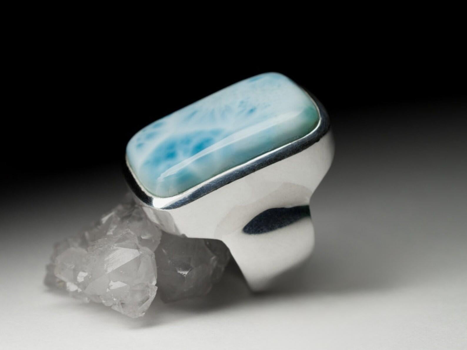 Anello in argento Larimar Blue Natural Dominican dichiarazione regalo persona speciale aries in vendita 2