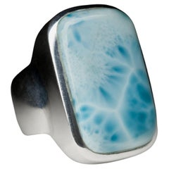 Larimar Silver Ring Blue Natural Dominican statement gift special person aries