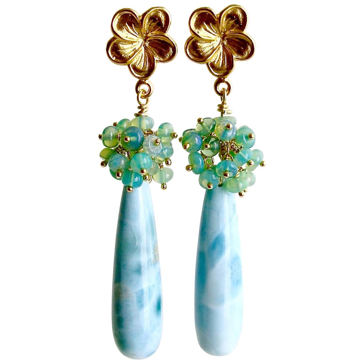 Larimar with Aqua Opal Clusters Earrings, Lumière de la Mer