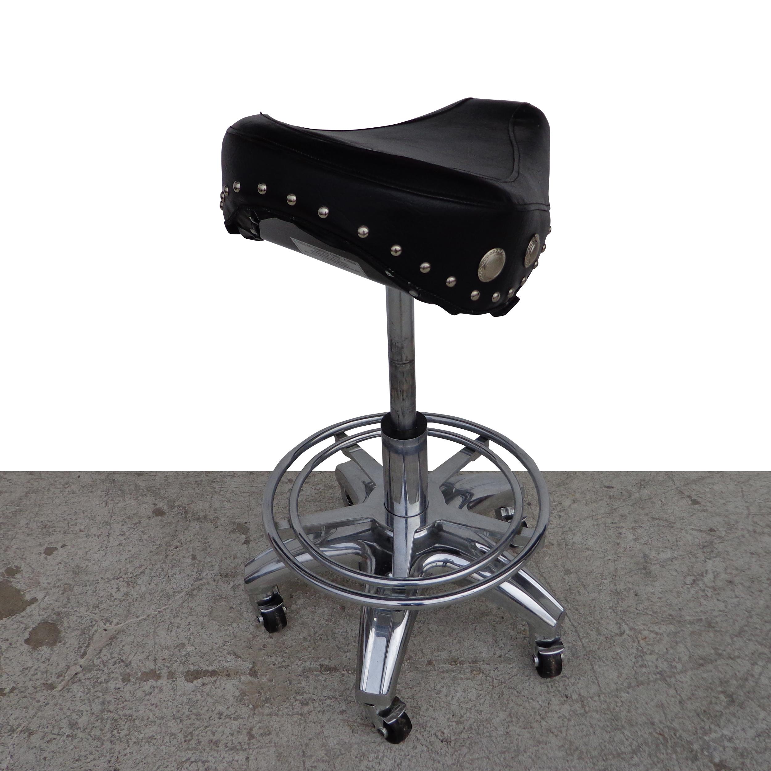 Larin Leather Saddle and Chrome Bar Stool For Sale at 1stDibs harley davidson bar stools saddle leather barstool leather saddle stool