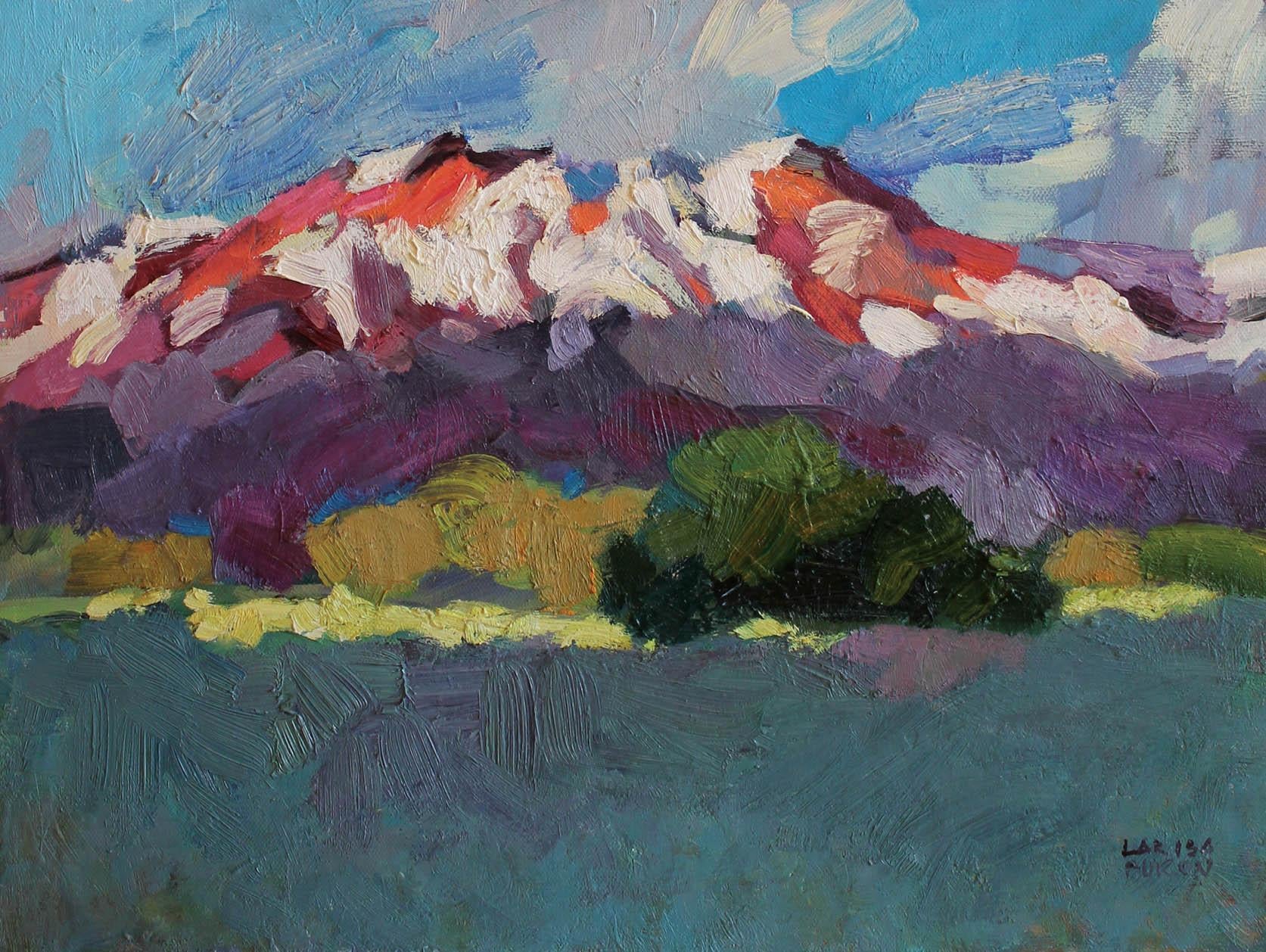 Larisa Aukon Landscape Painting - Snow on the High Peaks