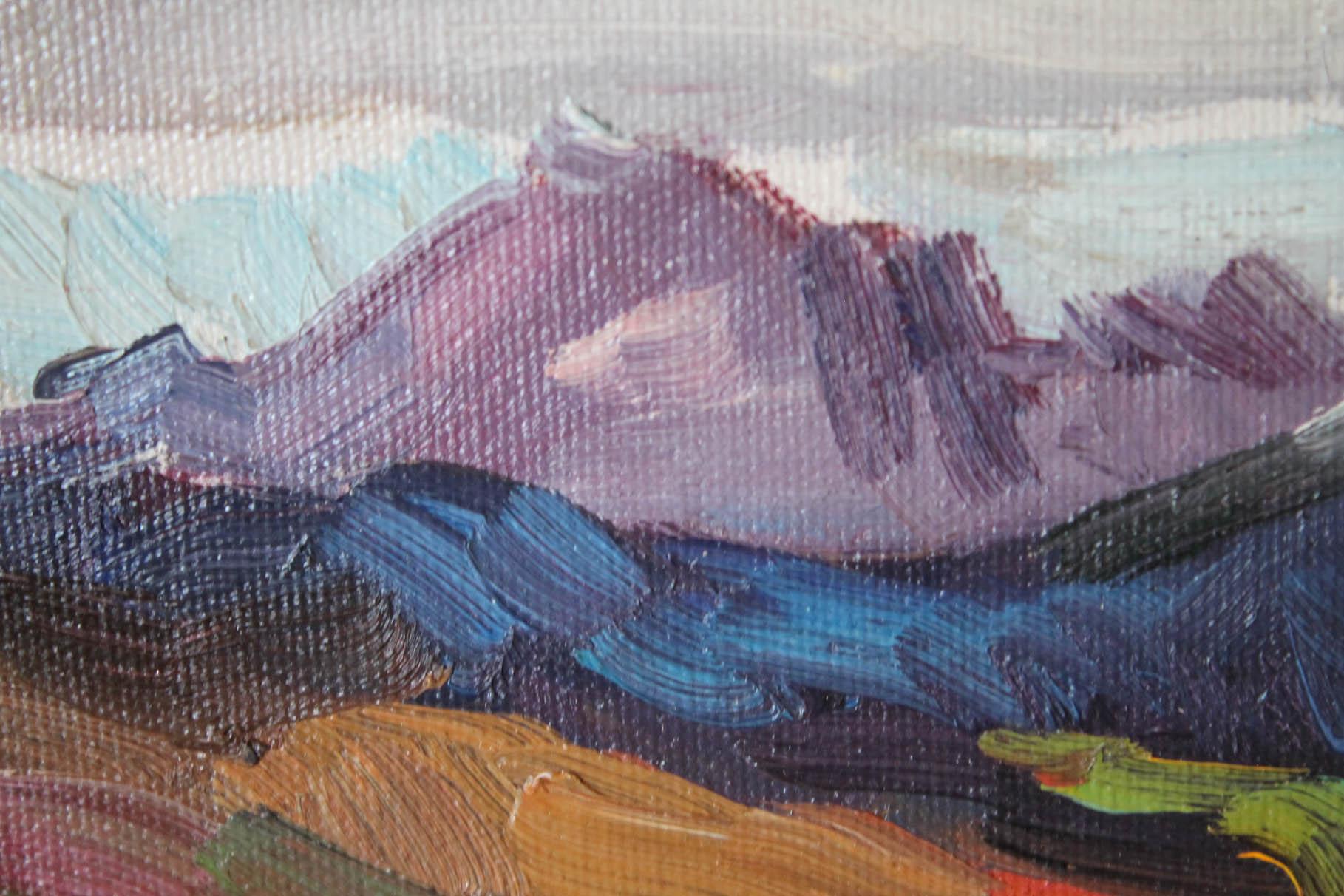 Two Peaks - Gray Landscape Painting by Larisa Aukon